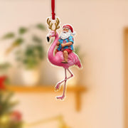 Flamingo Santa Ornament – Personalized Tropical Christmas Decoration – Custom Acrylic Ornament