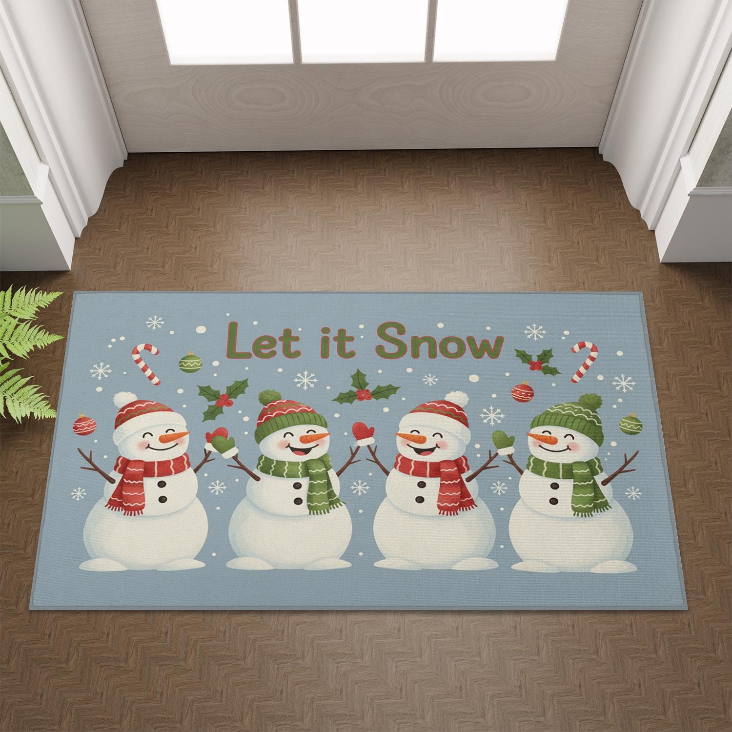 Outdoor Christmas Doormat – “Let It Snow” Snowman Design – Welcome Floor Mat