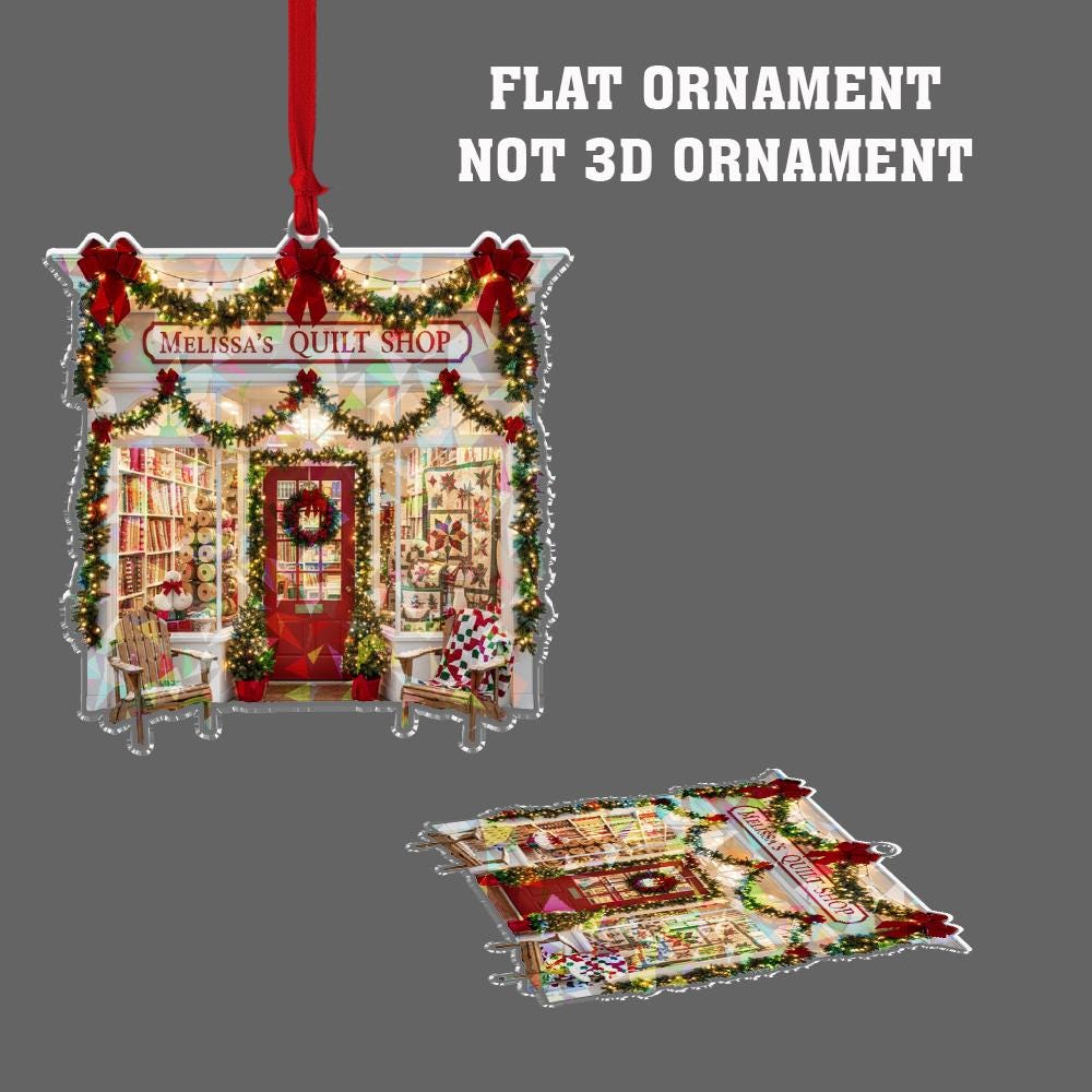 Hologram Quilt Shop Ornament – Personalized Sewing Store Christmas Decoration – Custom Acrylic Ornament