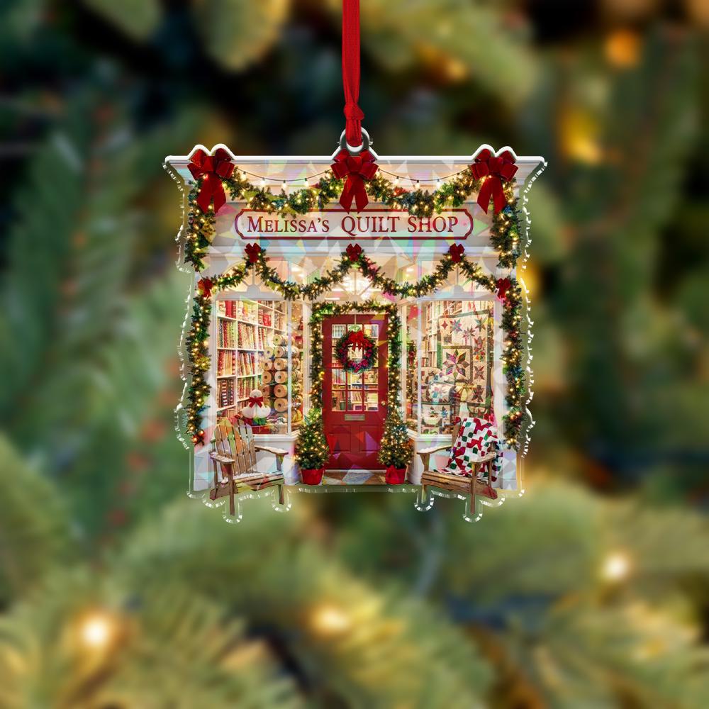 Hologram Quilt Shop Ornament – Personalized Sewing Store Christmas Decoration – Custom Acrylic Ornament