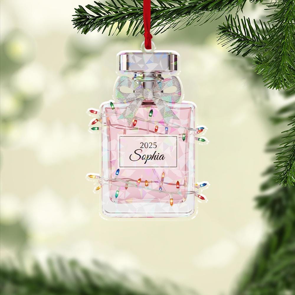Hologram Perfume Bottle Ornament – Personalized Name Christmas Decoration – Custom Acrylic Ornament