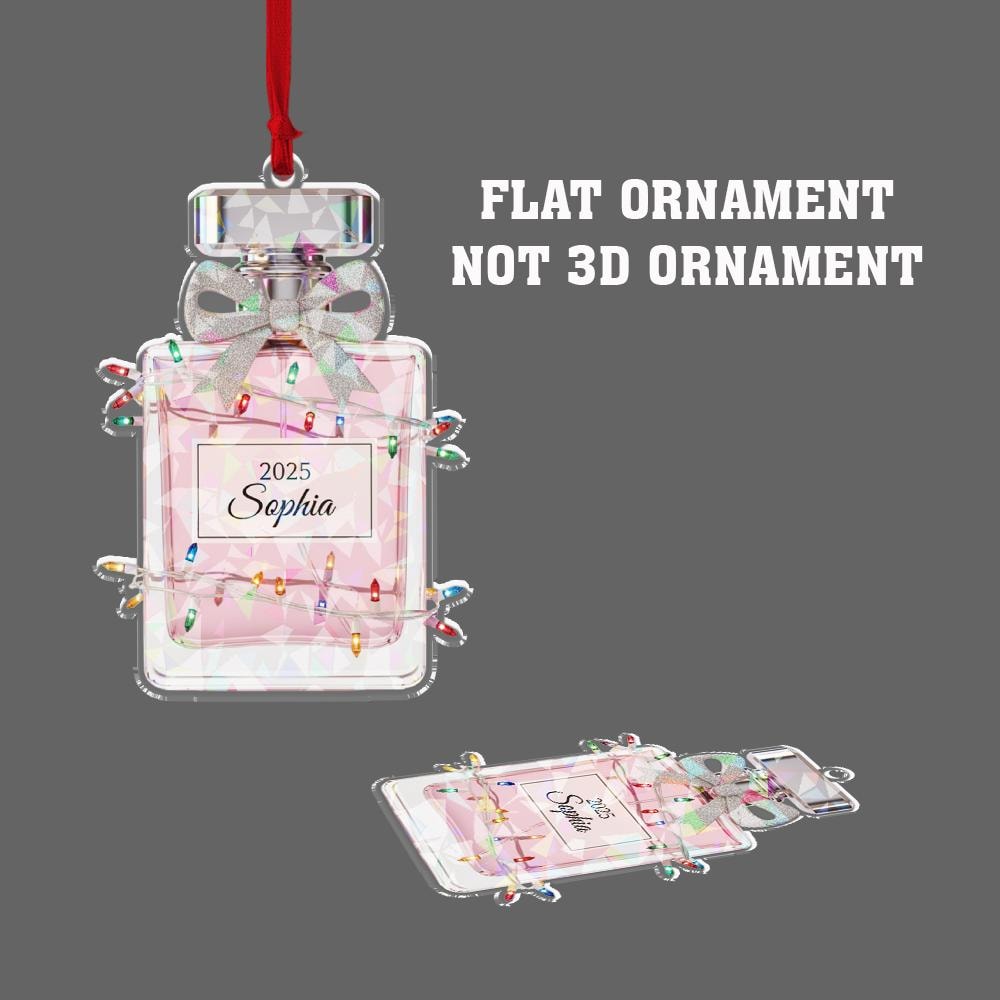 Hologram Perfume Bottle Ornament – Personalized Name Christmas Decoration – Custom Acrylic Ornament