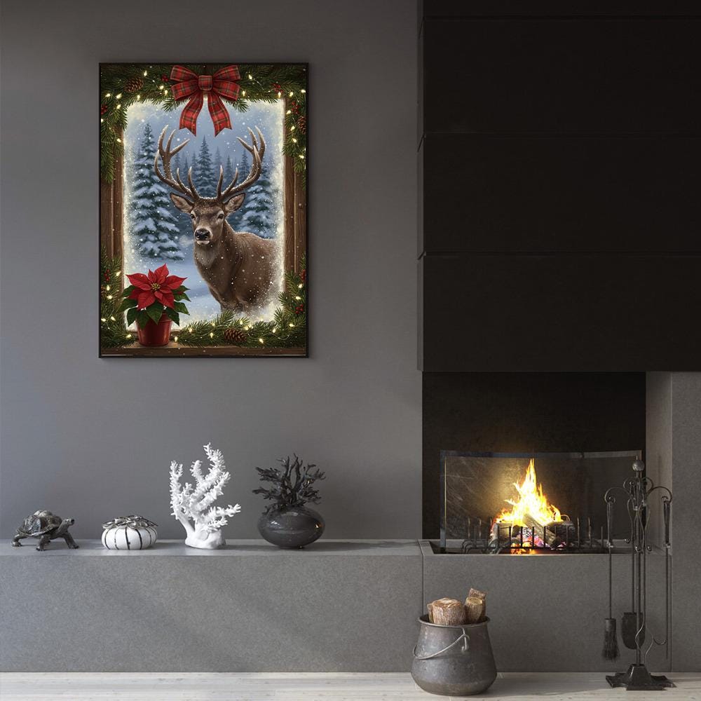 Winter Deer Christmas Poster – Forest Reindeer Wall Art for Holidays