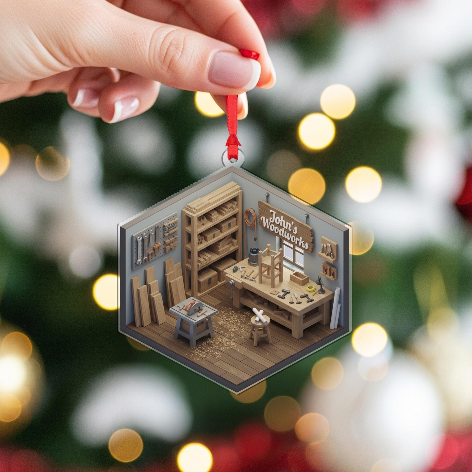Personalized Woodworking Ornament - Carpenter Gift, Wood Workshop Decor
