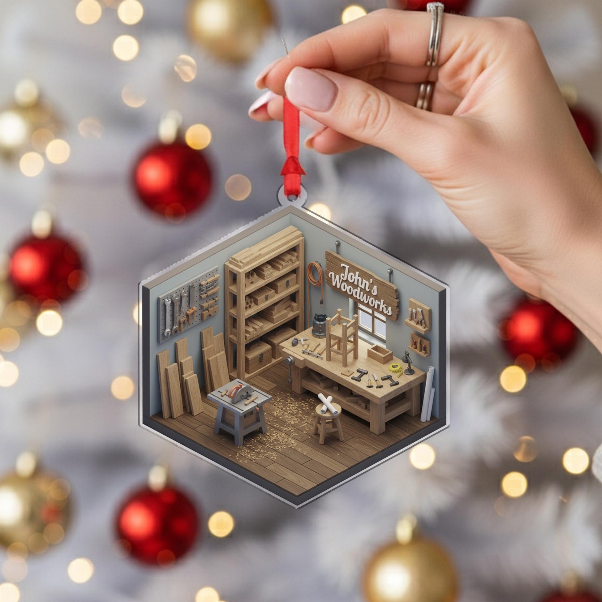 Personalized Woodworking Ornament - Carpenter Gift, Wood Workshop Decor