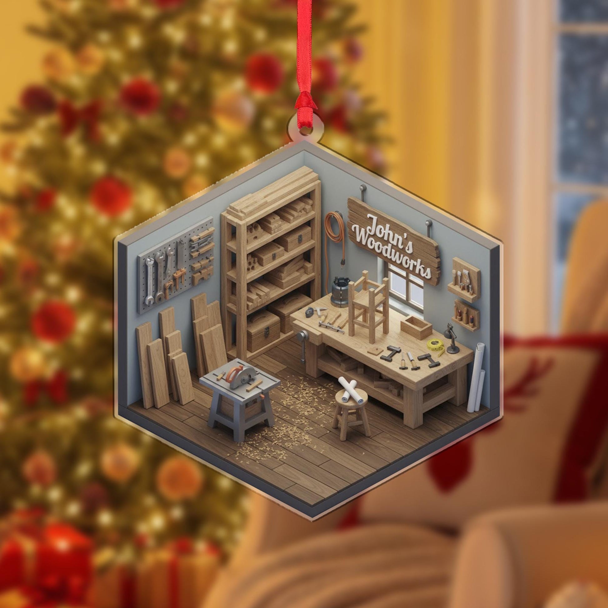 Personalized Woodworking Ornament - Carpenter Gift, Wood Workshop Decor