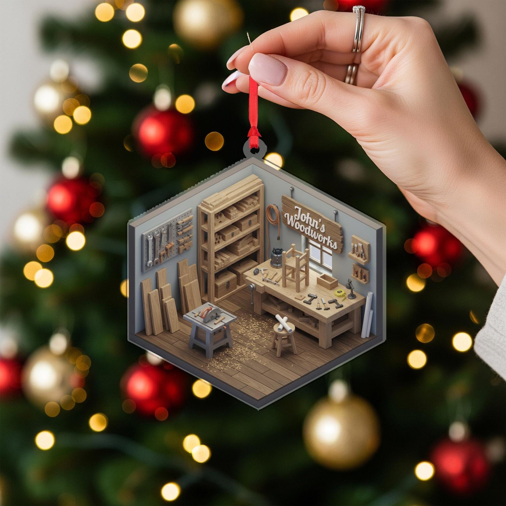 Personalized Woodworking Ornament - Carpenter Gift, Wood Workshop Decor