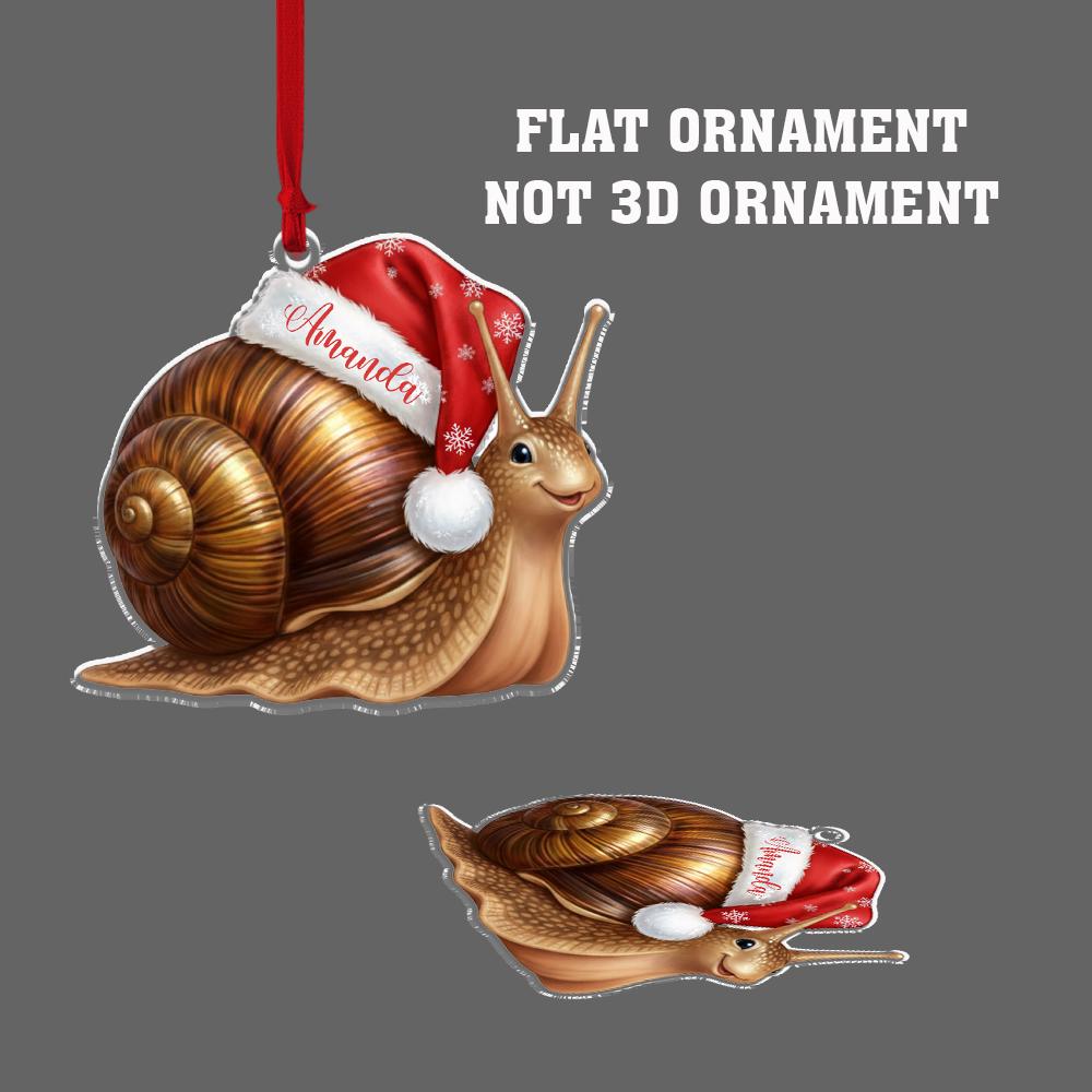 Personalized Acrylic Snail Ornament – Santa Hat Design, Name Option – Holiday Tree Decoration