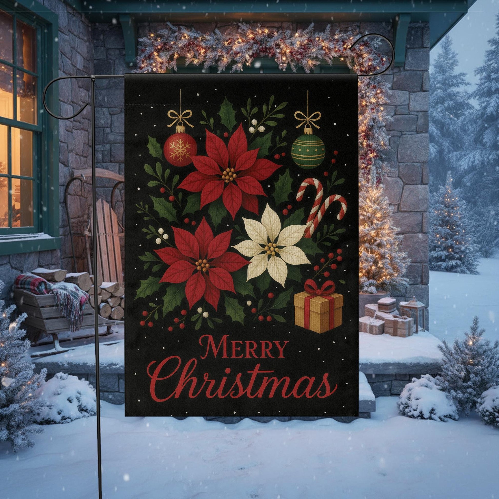 Merry Christmas Garden Flag: Poinsettia Christmas Decor