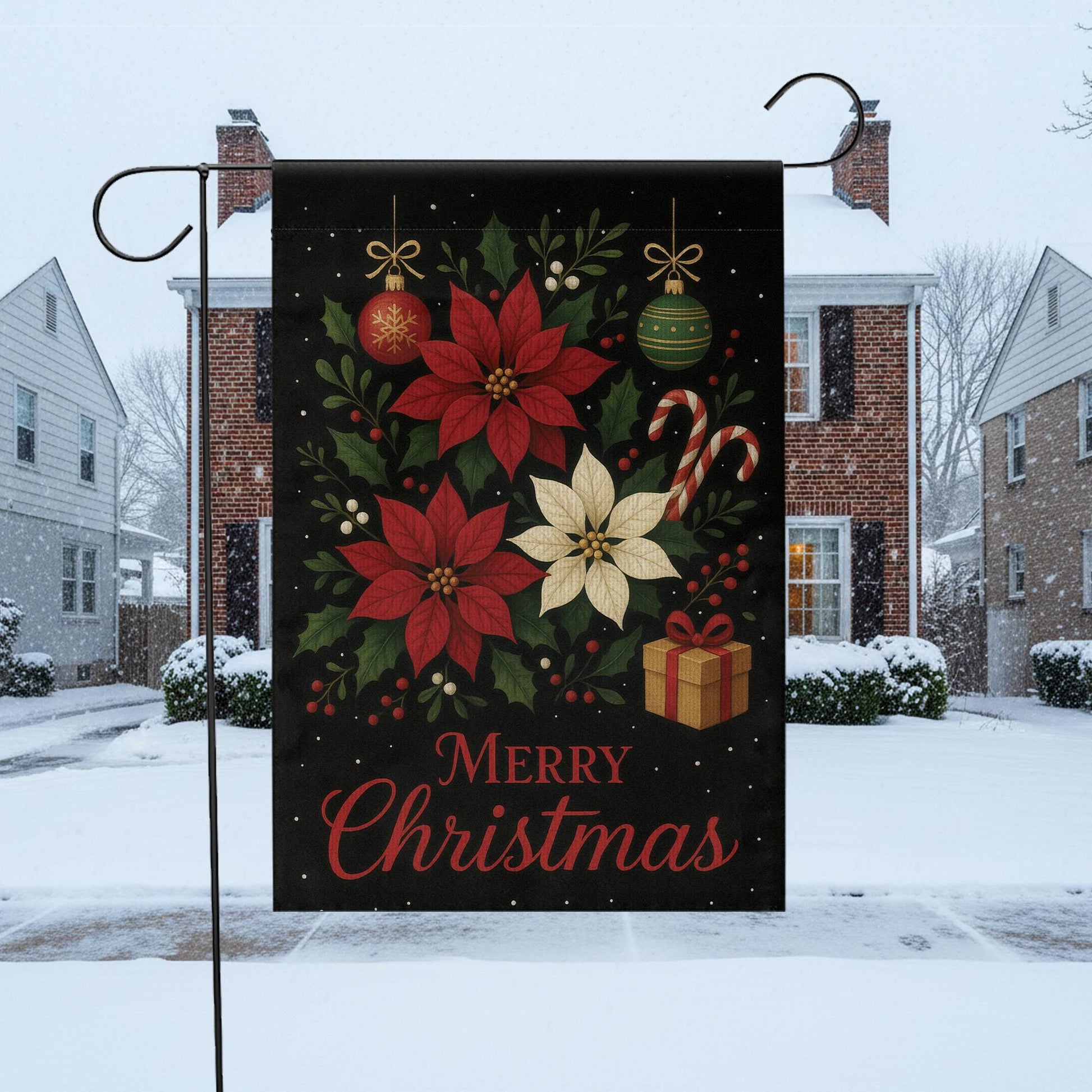 Merry Christmas Garden Flag: Poinsettia Christmas Decor