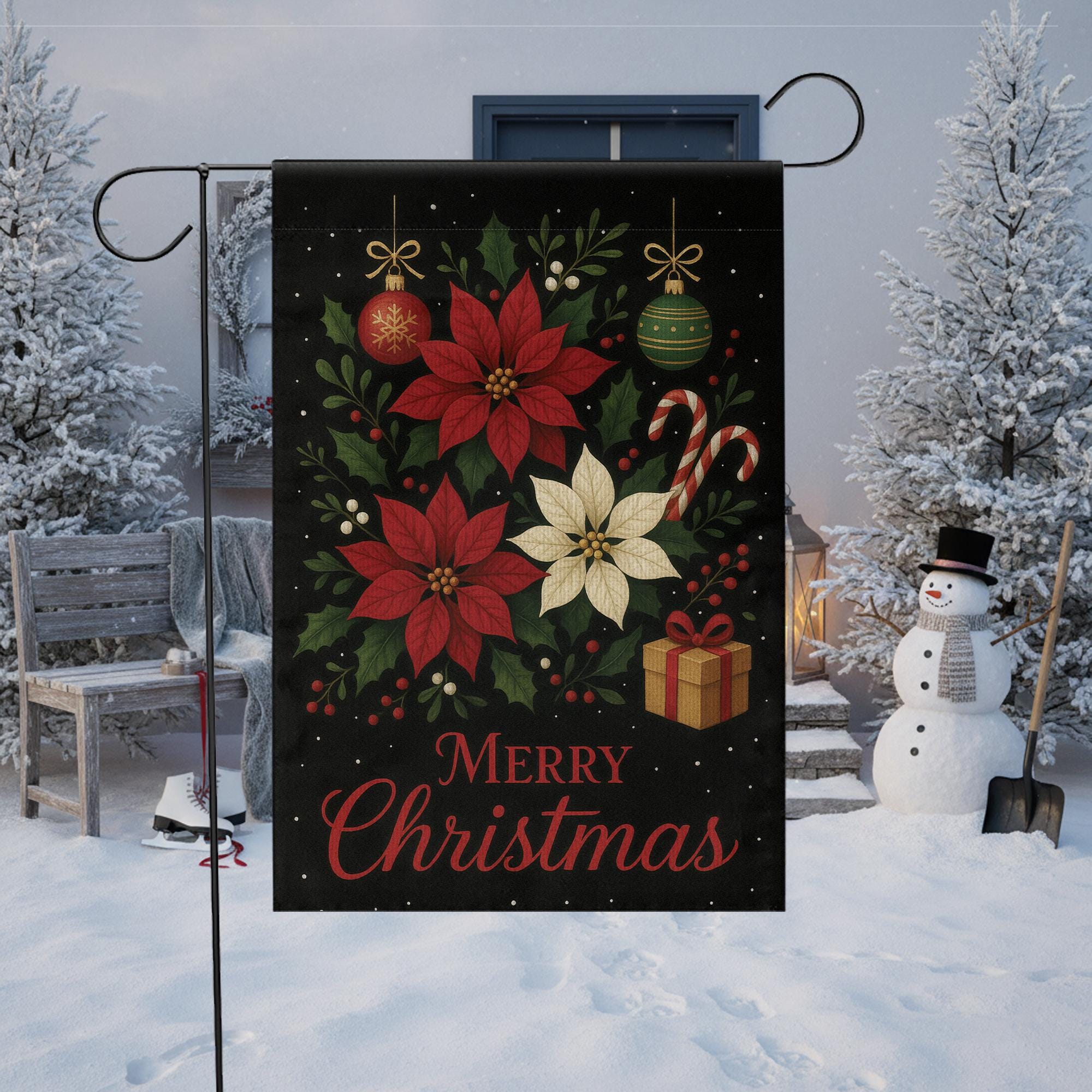 Merry Christmas Garden Flag: Poinsettia Christmas Decor