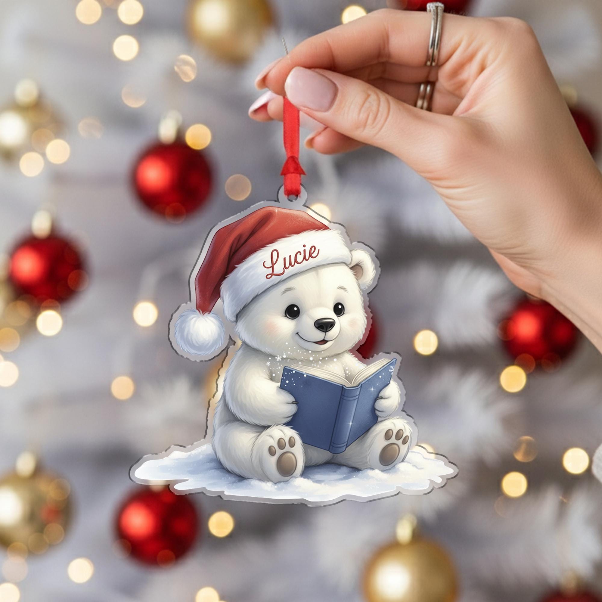 Personalized Bear Ornament with Book – Holiday Tree Decoration