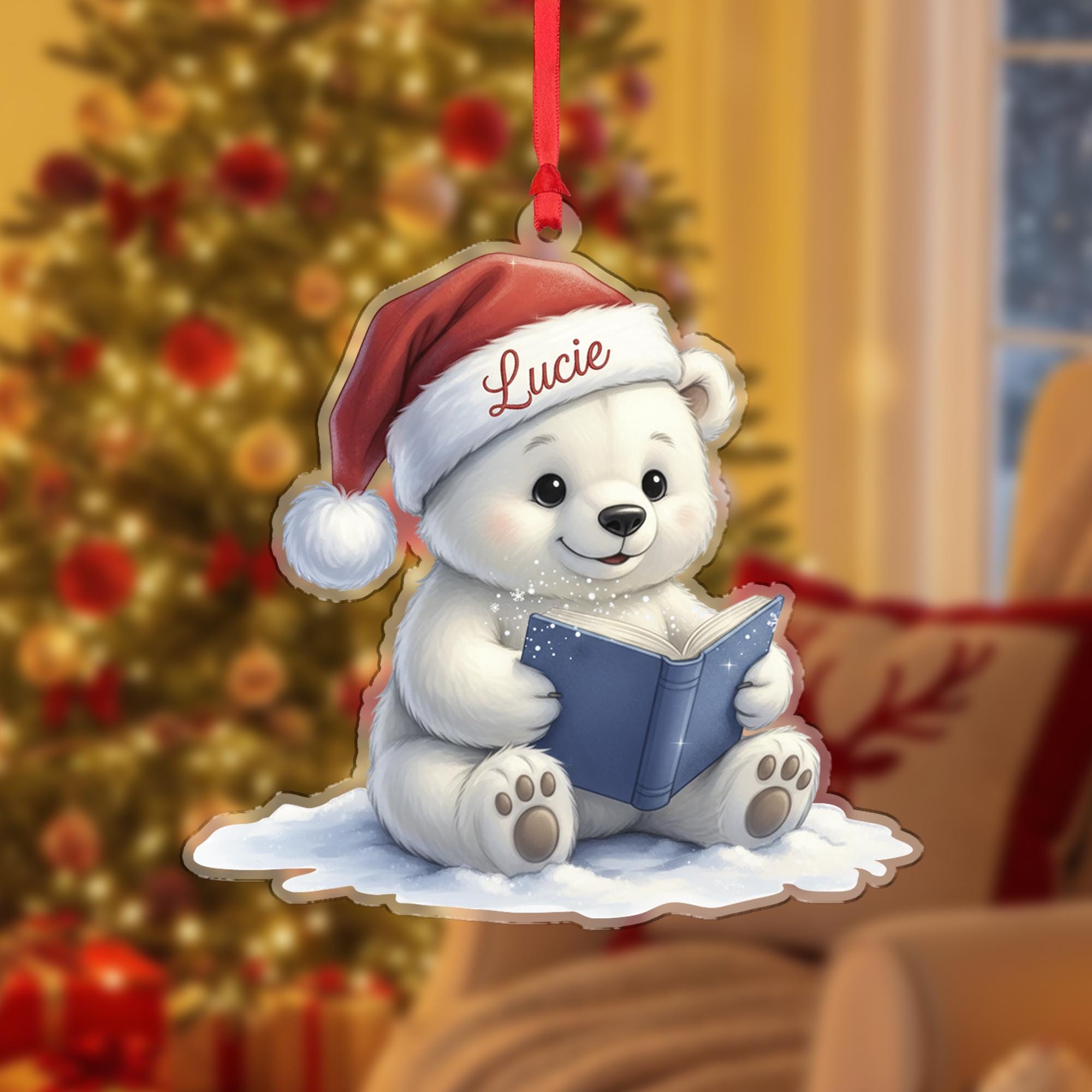 Personalized Bear Ornament with Book – Holiday Tree Decoration