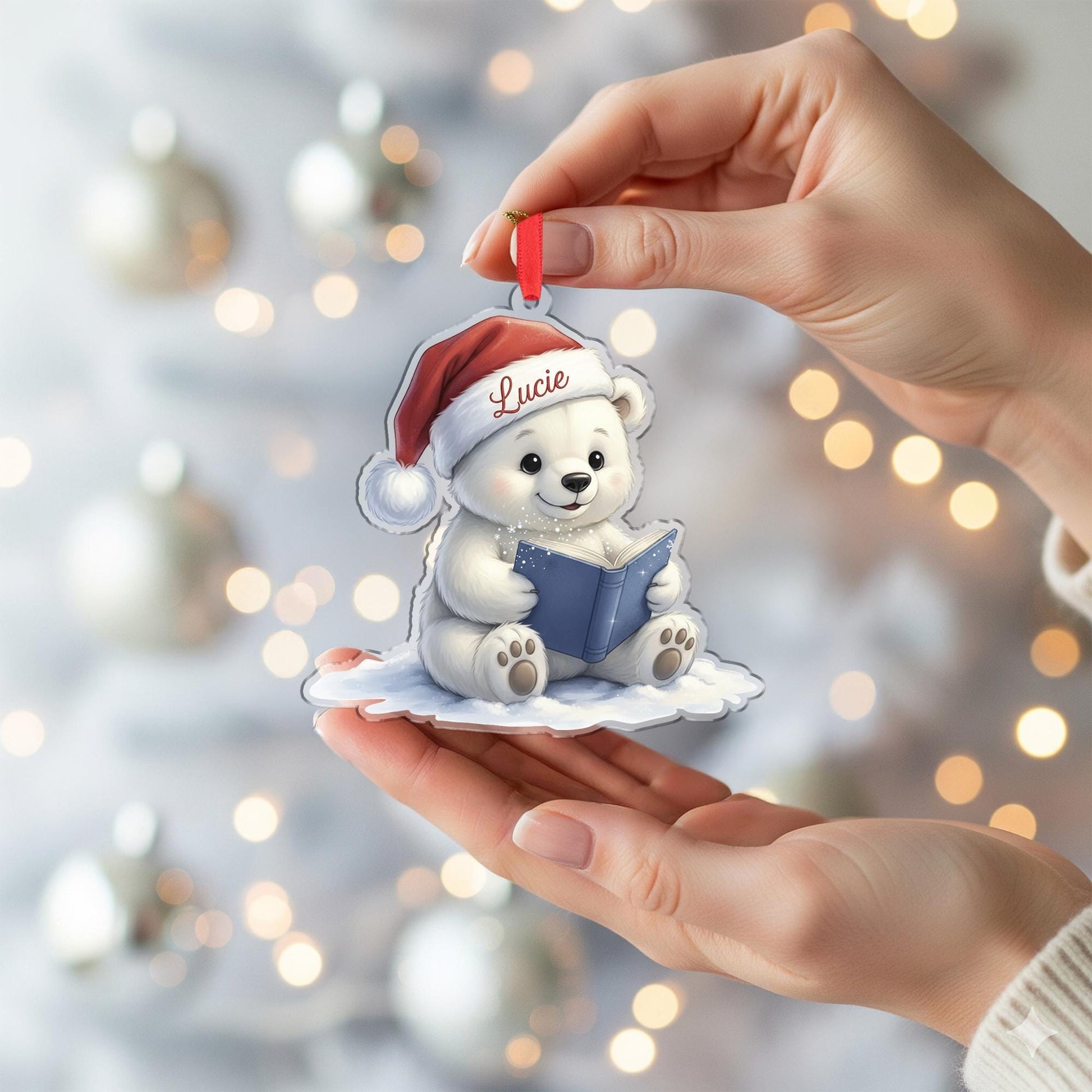 Personalized Bear Ornament with Book – Holiday Tree Decoration