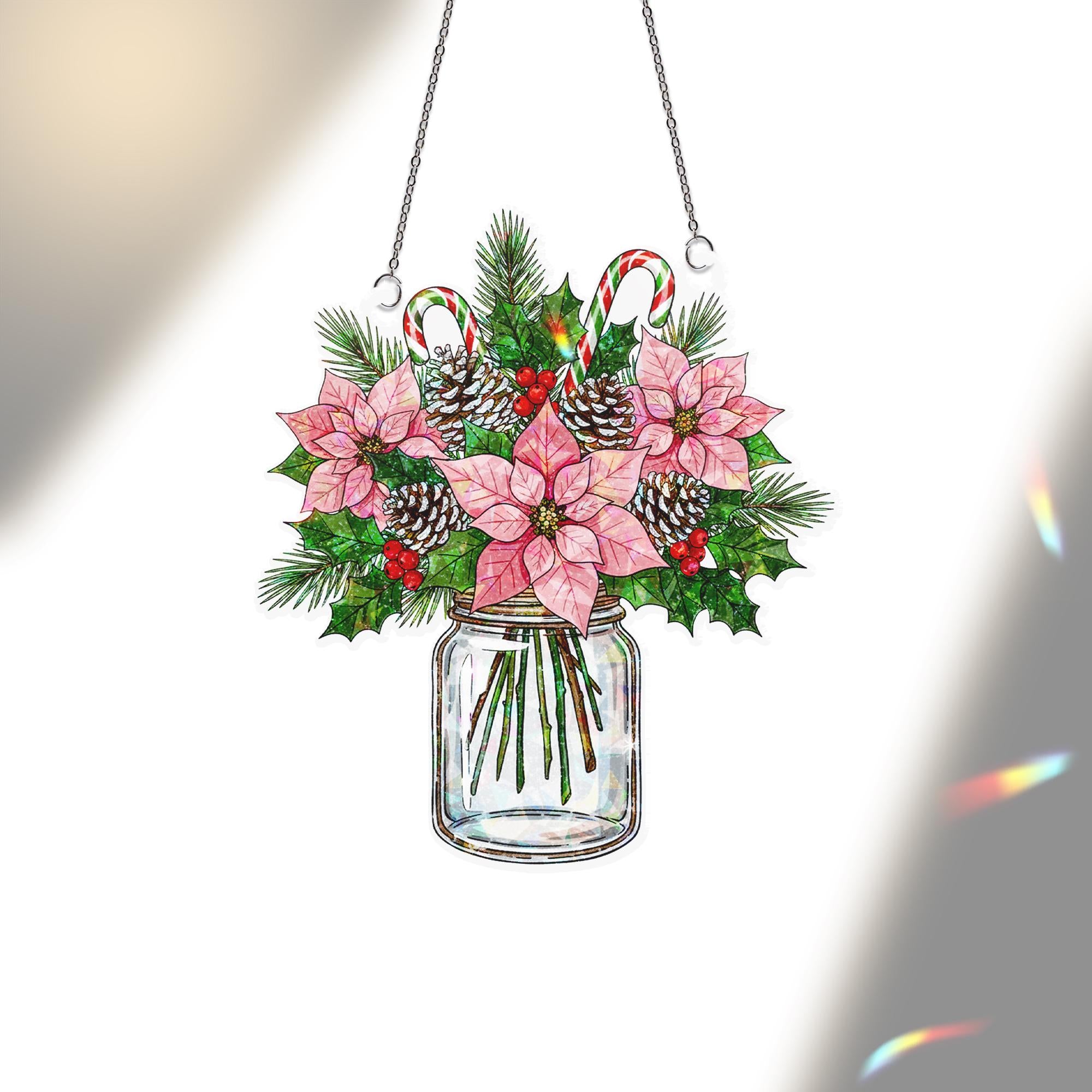 Poinsettia Mason Jar Ornament:  Christmas Holiday Tree Decoration