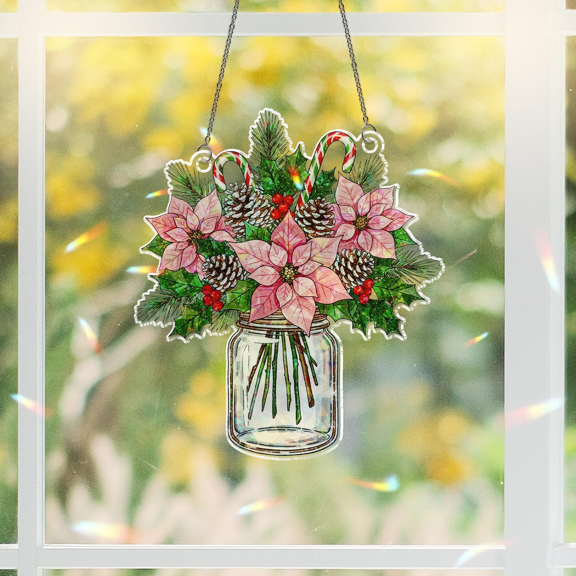 Poinsettia Mason Jar Ornament:  Christmas Holiday Tree Decoration