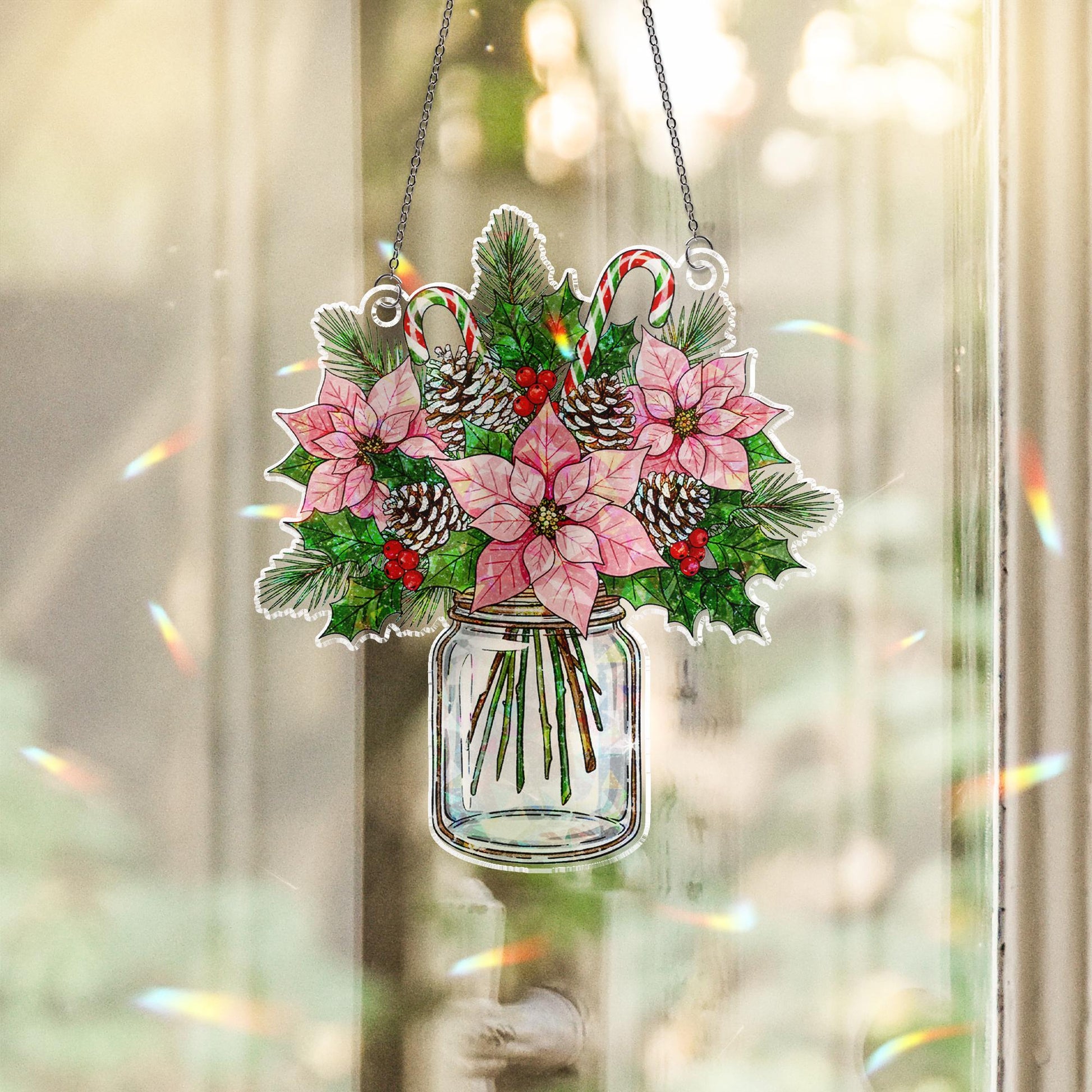 Poinsettia Mason Jar Ornament:  Christmas Holiday Tree Decoration
