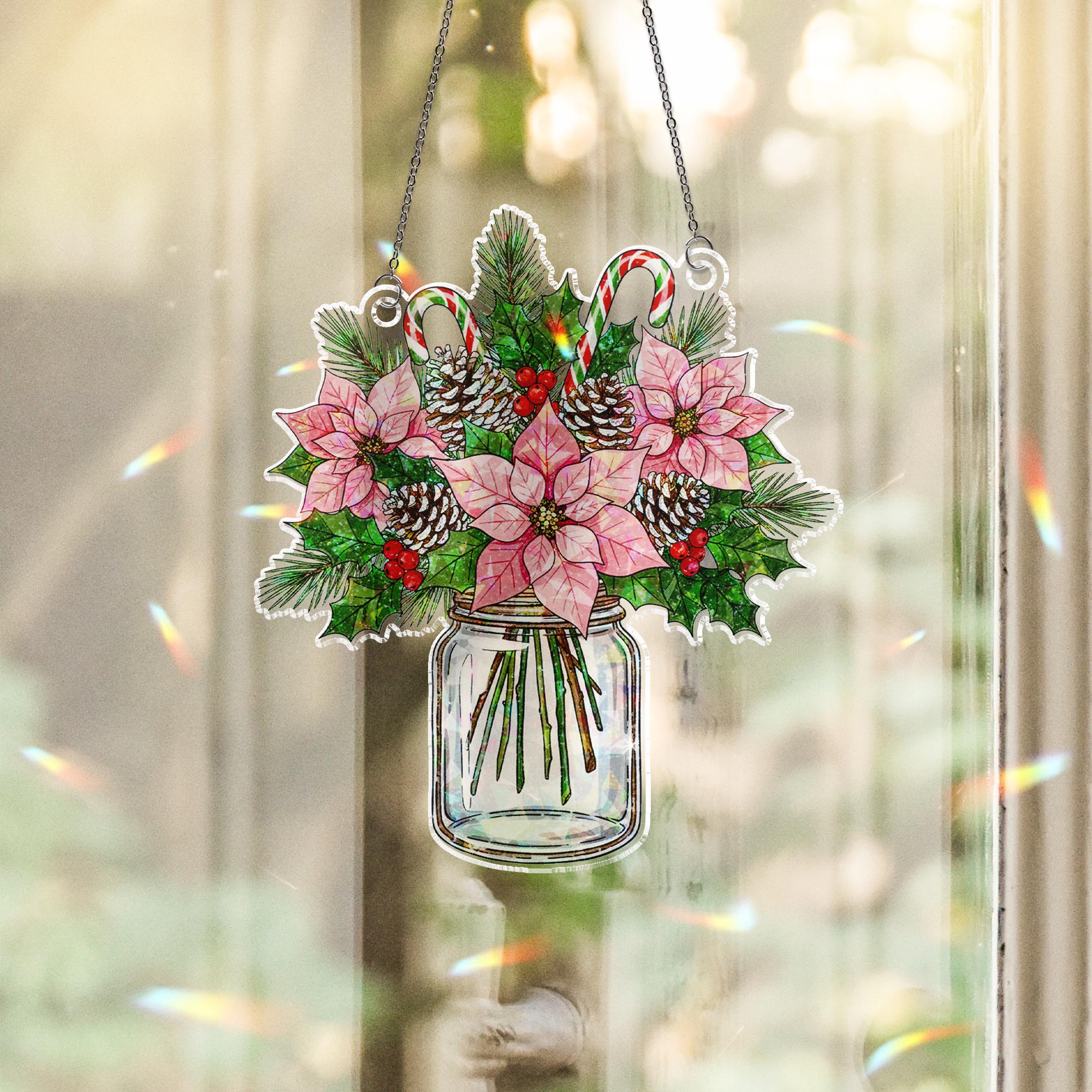 Poinsettia Mason Jar Ornament:  Christmas Holiday Tree Decoration
