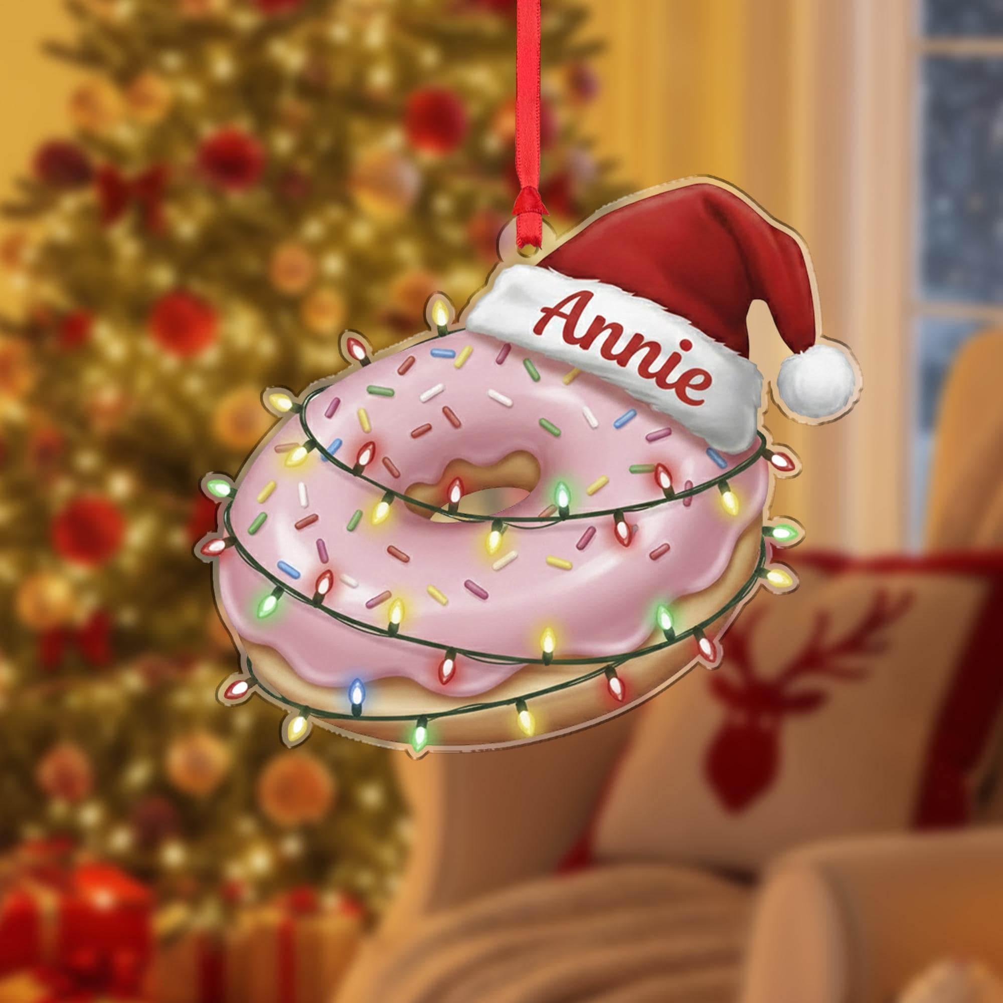 Personalized Donut Ornament - Pink Sprinkle Doughnut Gift, Baker Keepsake