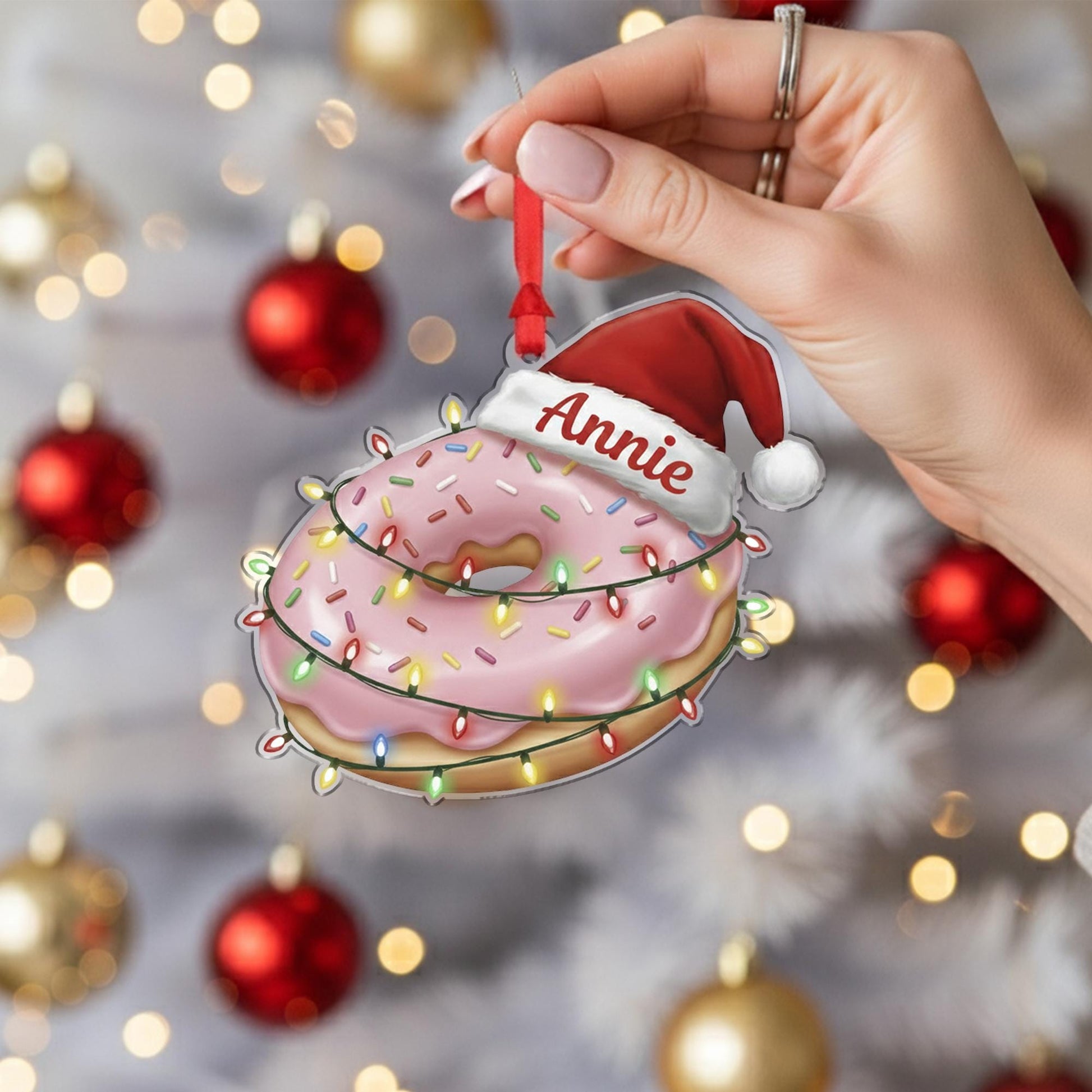 Personalized Donut Ornament - Pink Sprinkle Doughnut Gift, Baker Keepsake