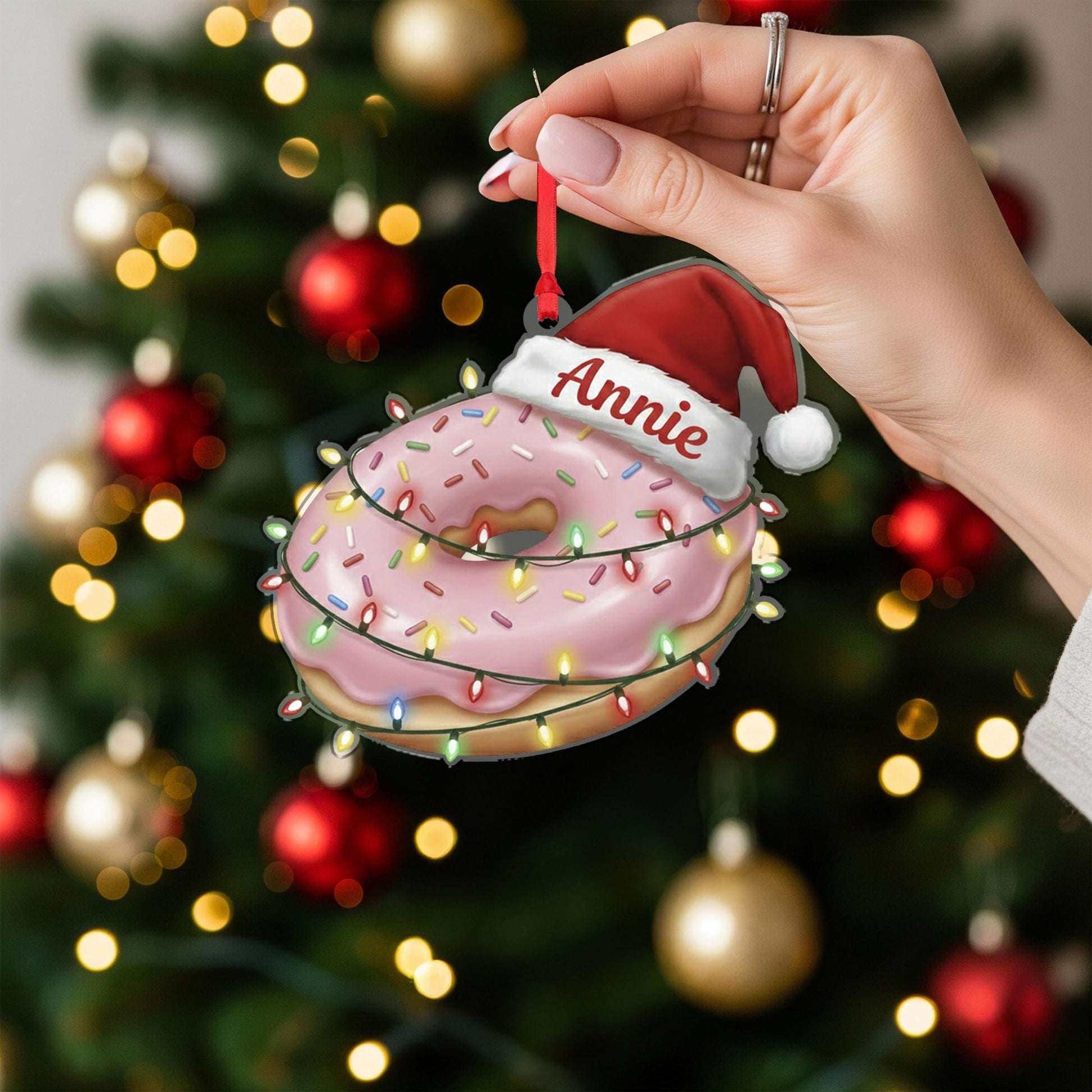 Personalized Donut Ornament - Pink Sprinkle Doughnut Gift, Baker Keepsake