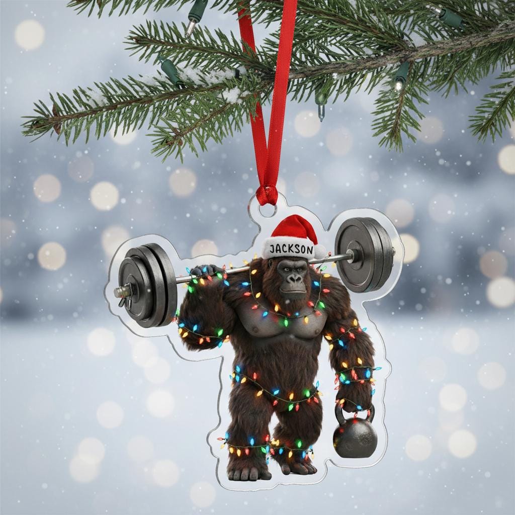 Personalized Gorilla Weightlifting Ornament - Bodybuilder Gym Coach Gift