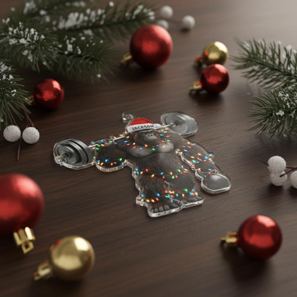 Personalized Gorilla Weightlifting Ornament - Bodybuilder Gym Coach Gift