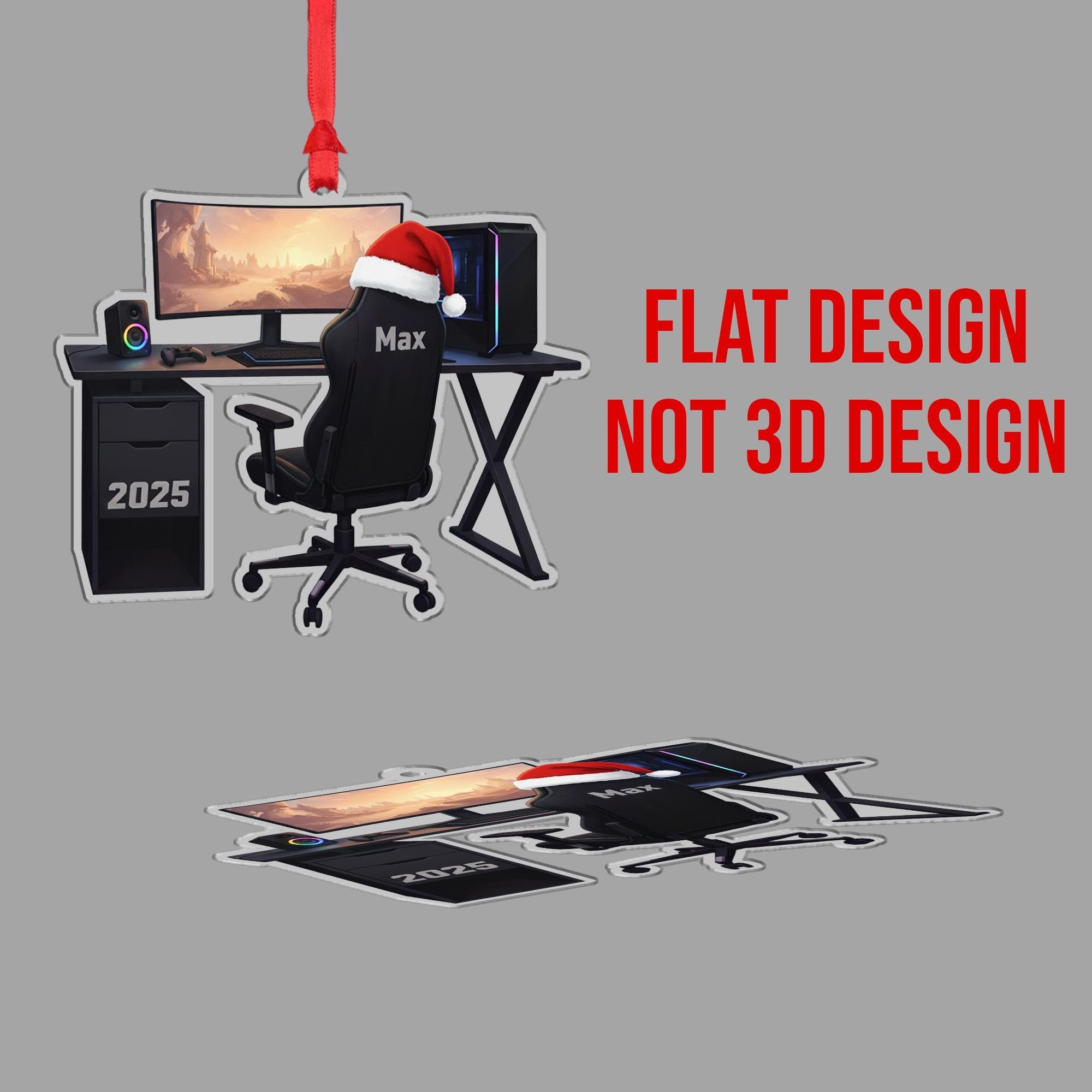 Personalized PC Gamer Ornament - Gaming Setup Gift, Custom Game Room Decor
