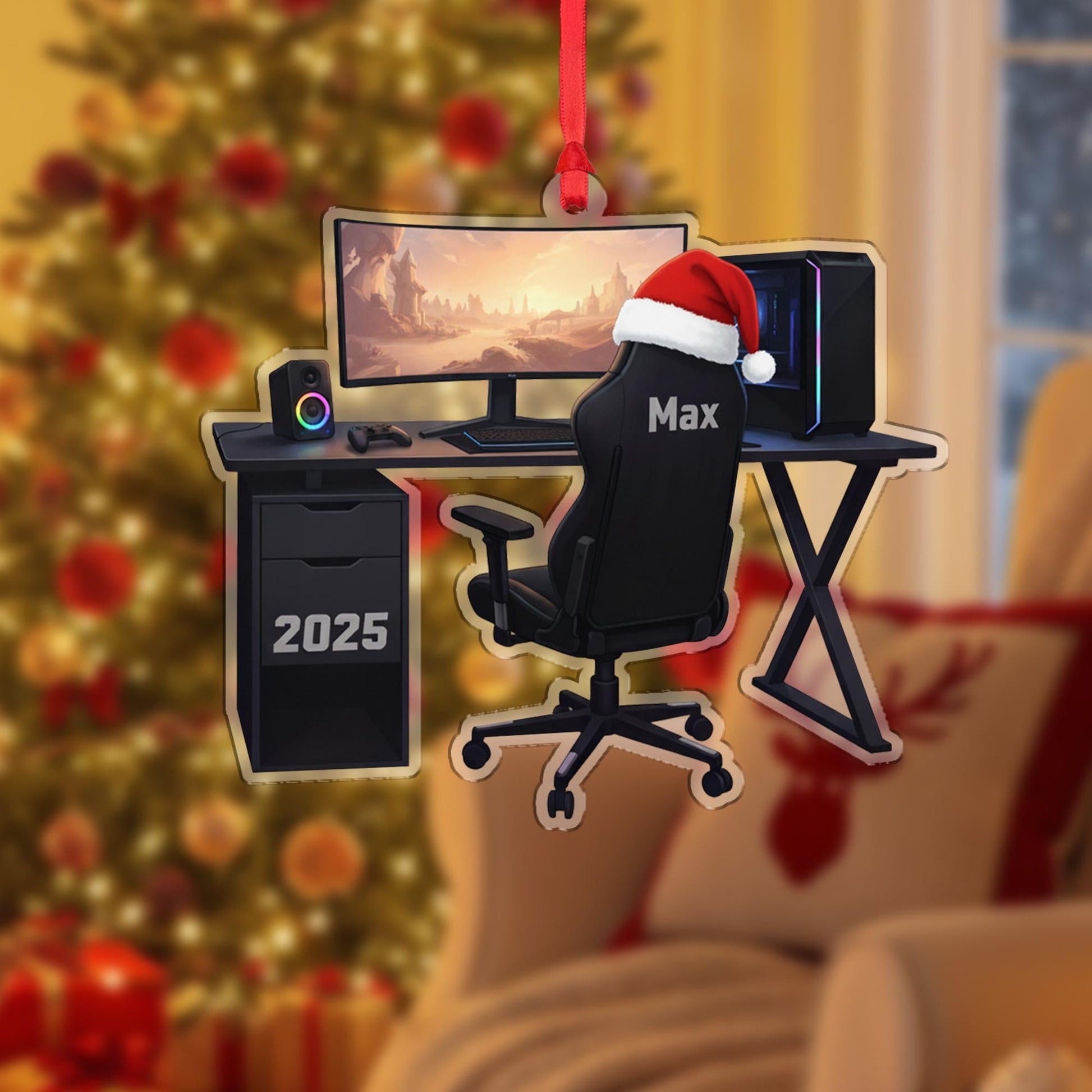 Personalized PC Gamer Ornament - Gaming Setup Gift, Custom Game Room Decor