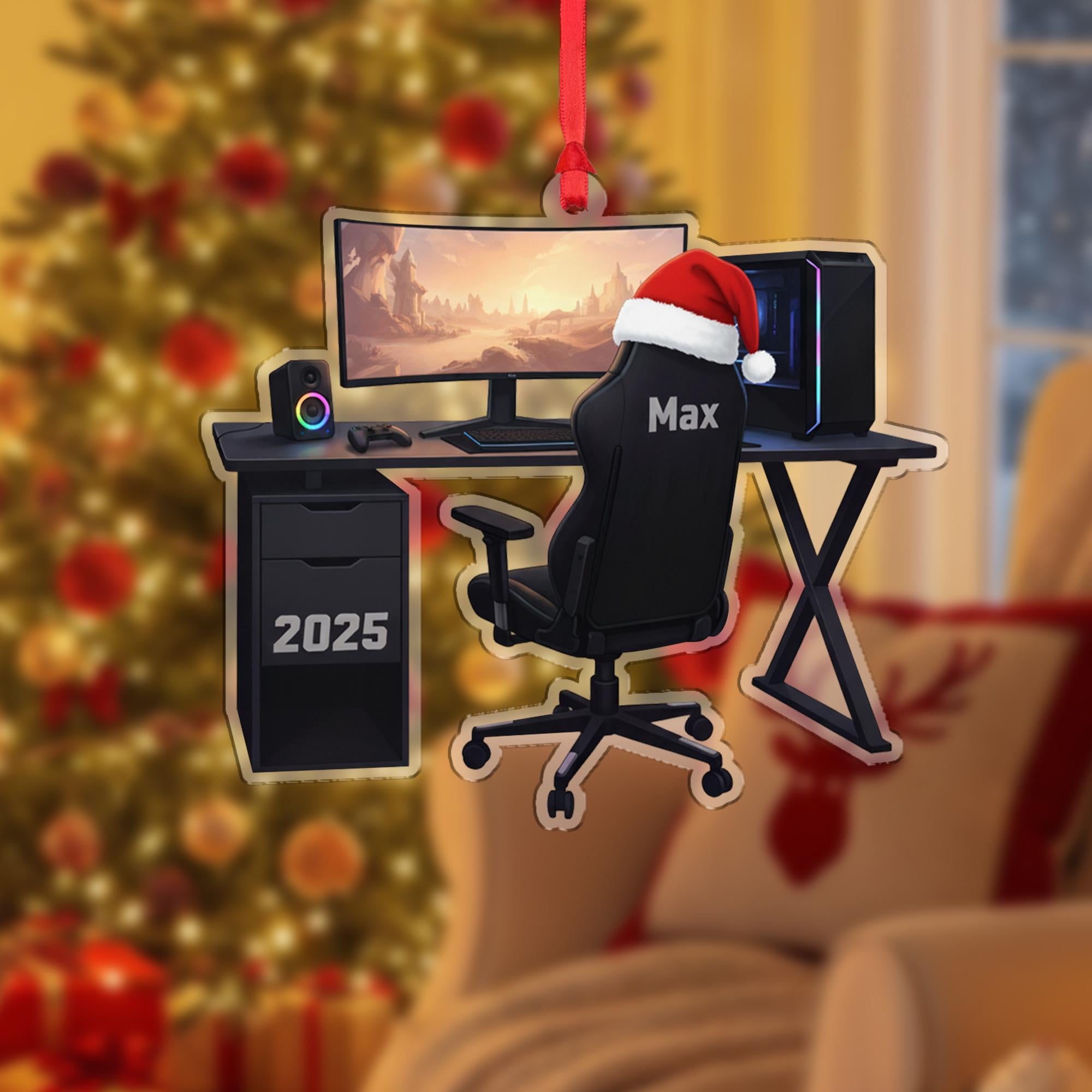 Personalized PC Gamer Ornament - Gaming Setup Gift, Custom Game Room Decor