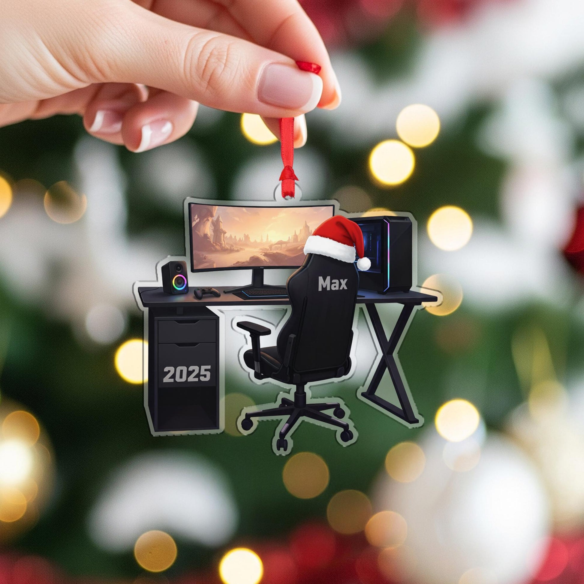 Personalized PC Gamer Ornament - Gaming Setup Gift, Custom Game Room Decor