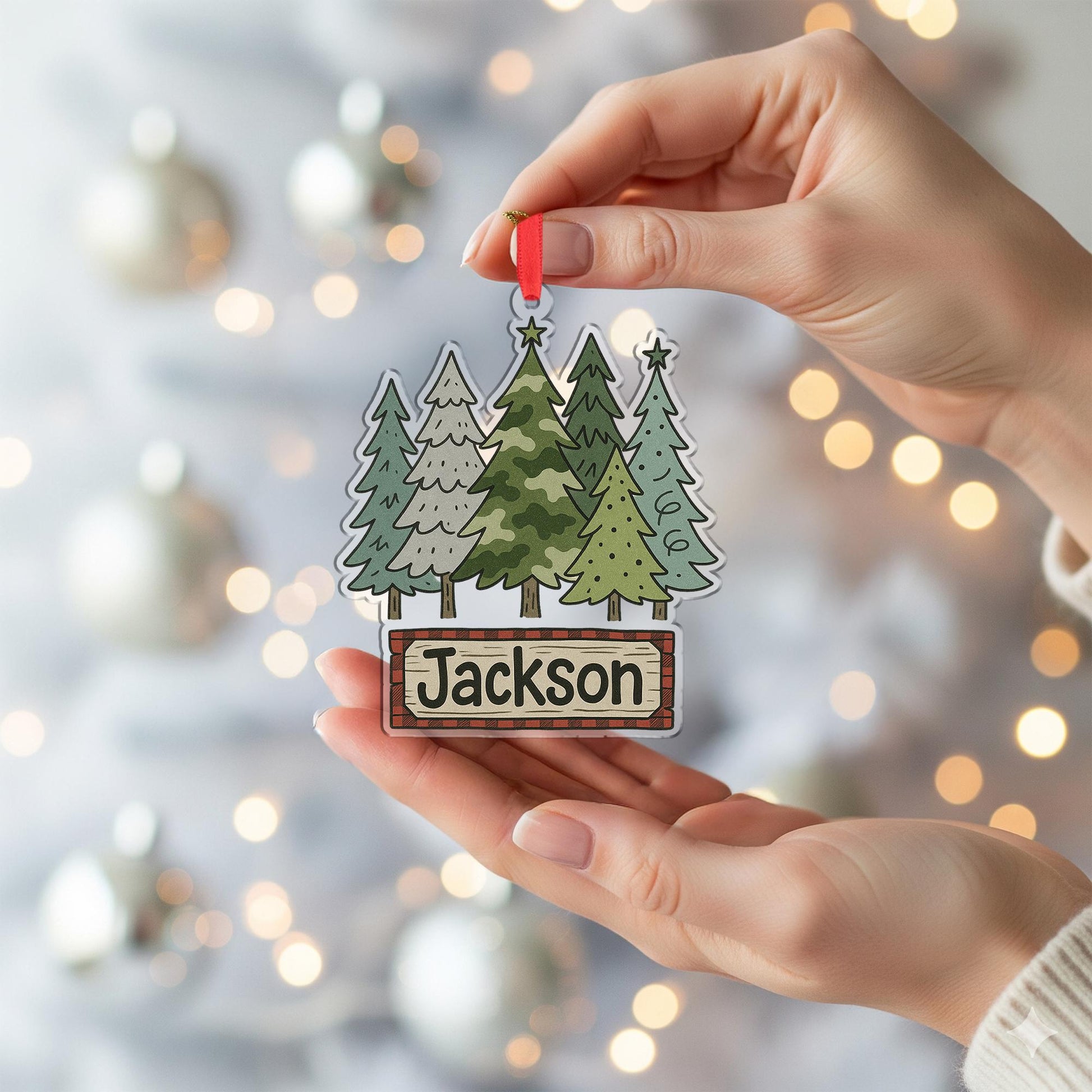 Personalized Pine Tree Forest Ornament - Rustic Cabin Decor, Outdoorsman Gift