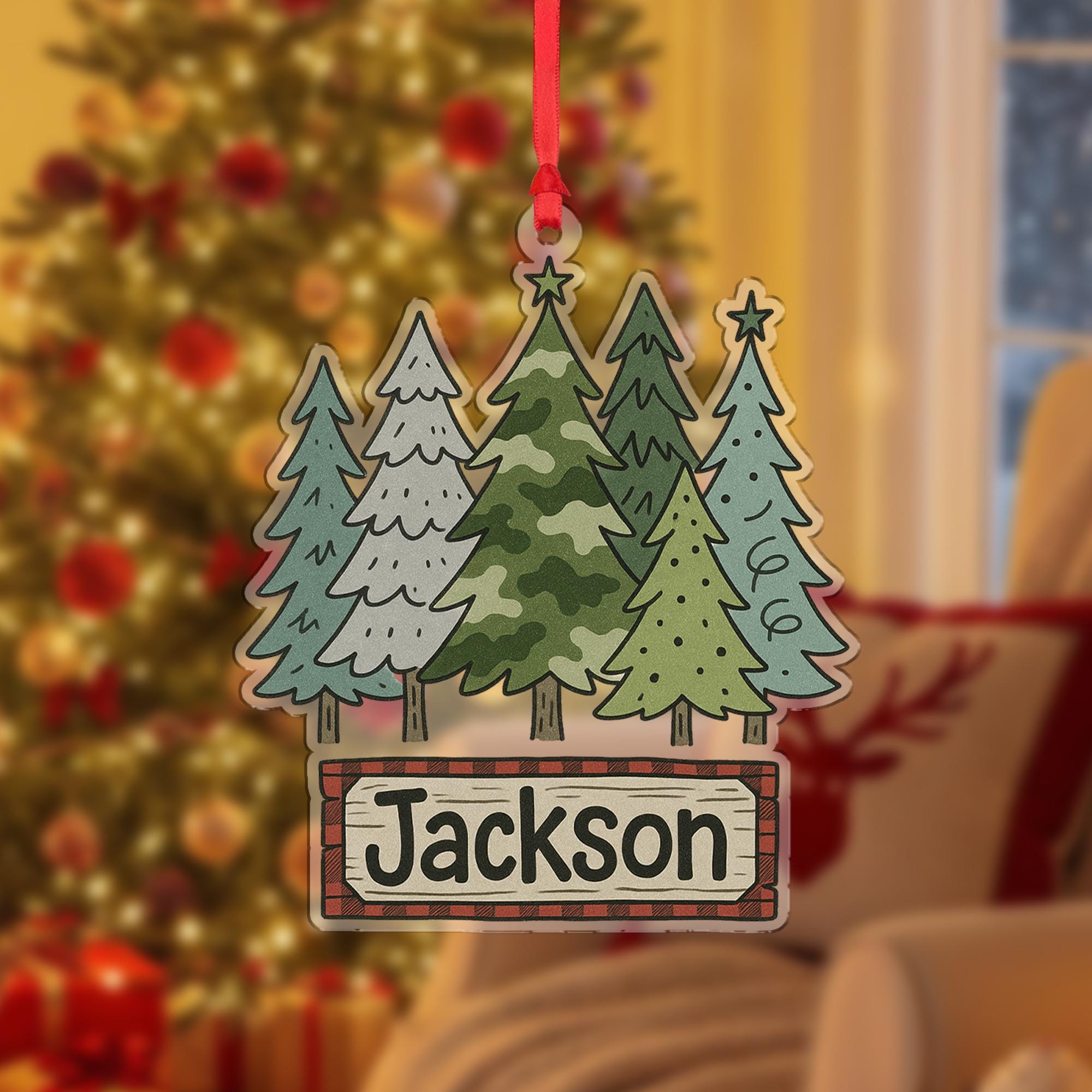 Personalized Pine Tree Forest Ornament - Rustic Cabin Decor, Outdoorsman Gift