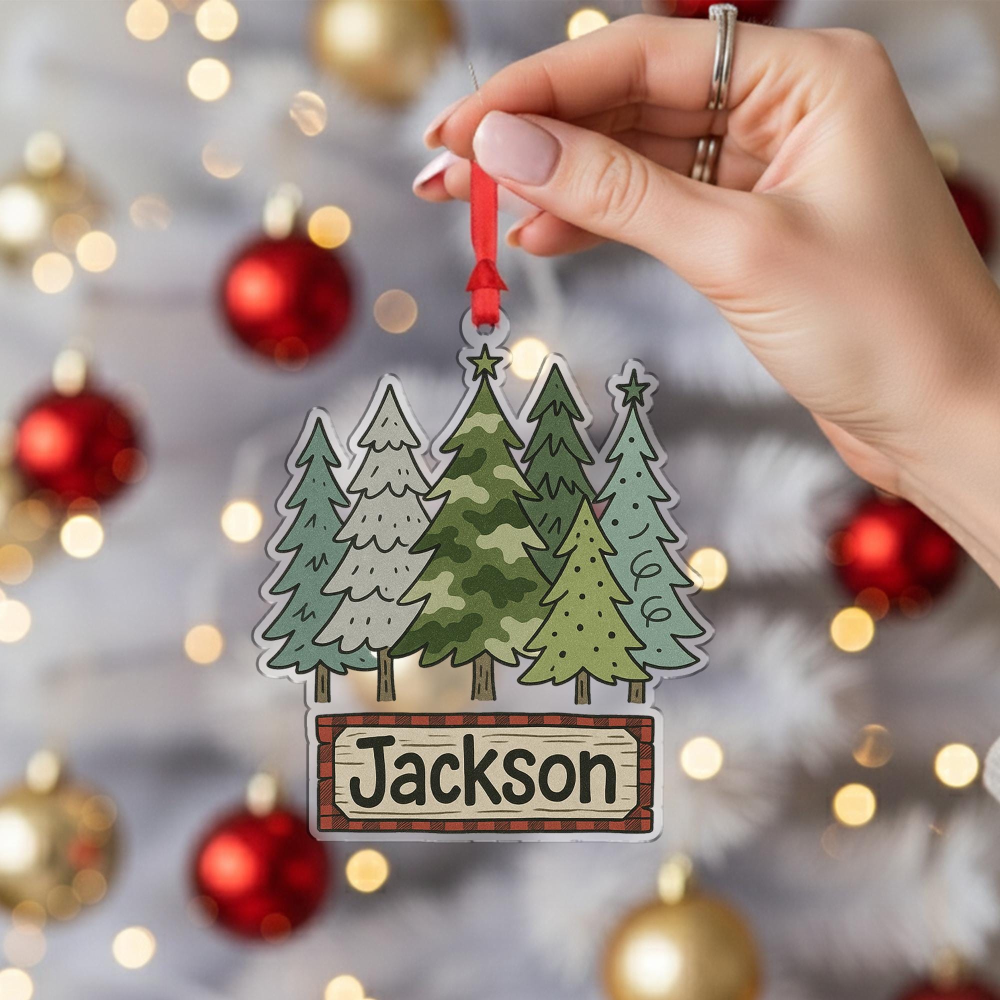 Personalized Pine Tree Forest Ornament - Rustic Cabin Decor, Outdoorsman Gift