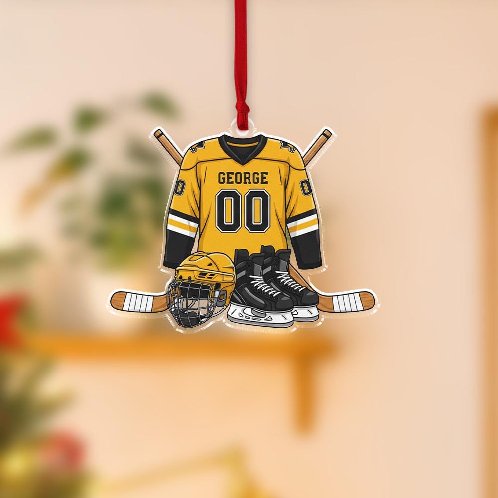 Personalized Hockey Jersey Ornament – Acrylic Skates & Helmet Decor