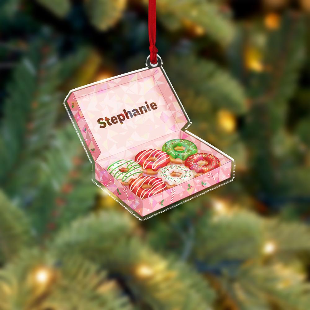 Personalized Donut Box Hologram Ornament – Acrylic Sweet Treat Charm
