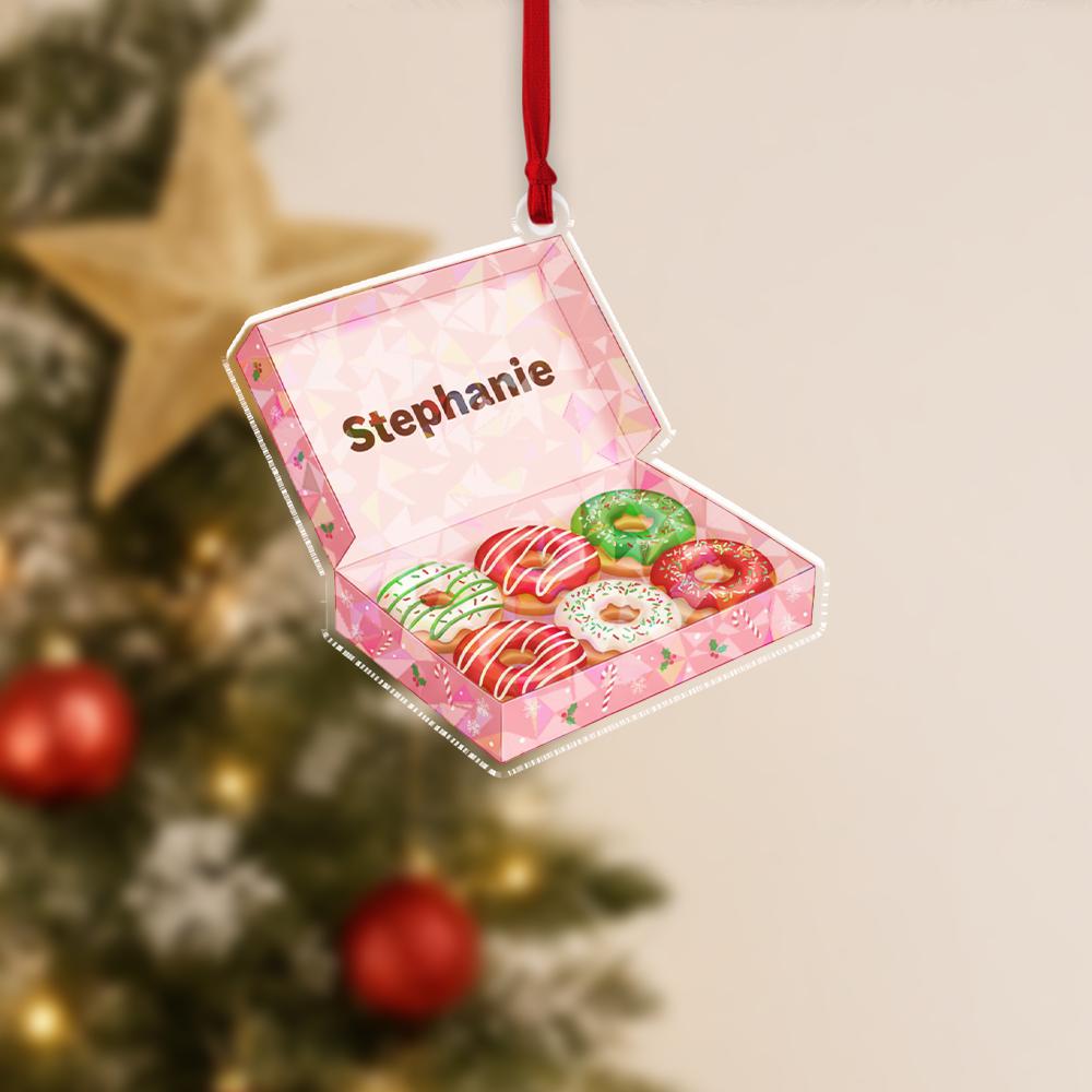 Personalized Donut Box Hologram Ornament – Acrylic Sweet Treat Charm