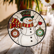Glass Suncatcher – Snowman Scene Window Decor