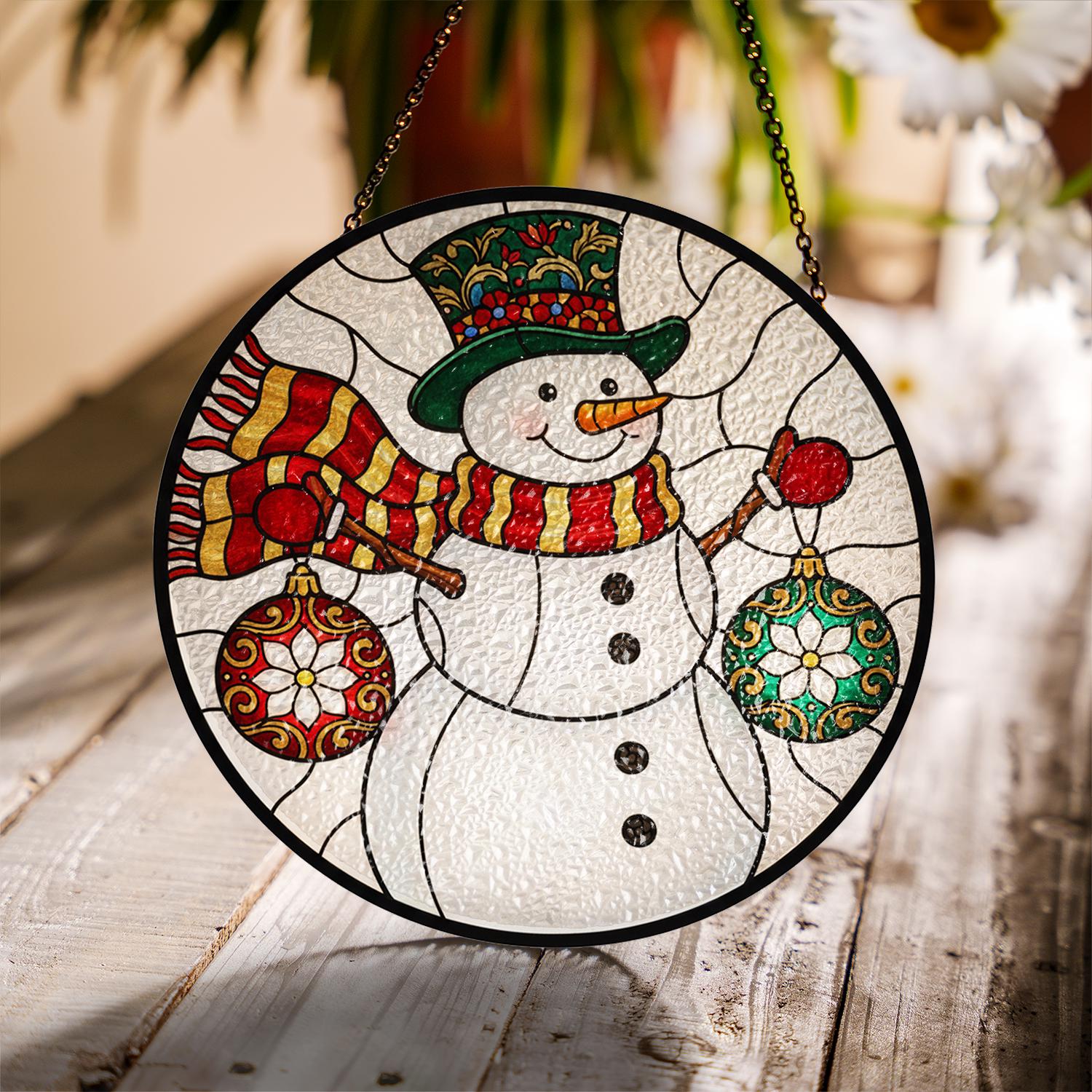 Glass Suncatcher – Snowman Scene Window Decor