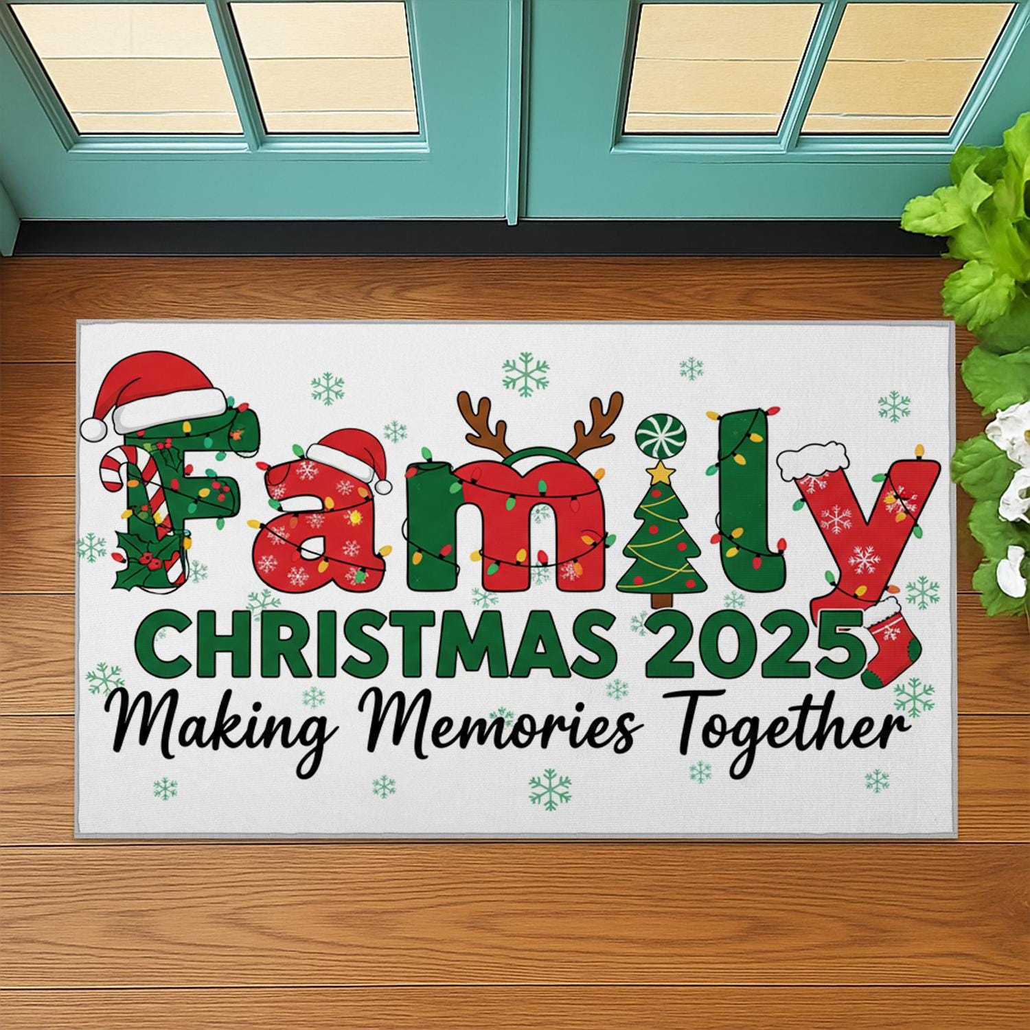 Family Christmas 2025 Doormat – Indoor Outdoor Holiday Entrance Mat