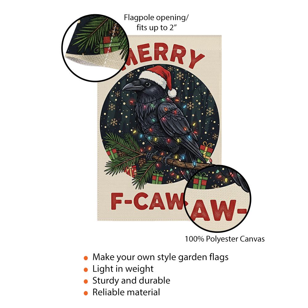 Christmas Garden Flag: Crow Holiday Yard Banner – Funny Raven Outdoor Decoration