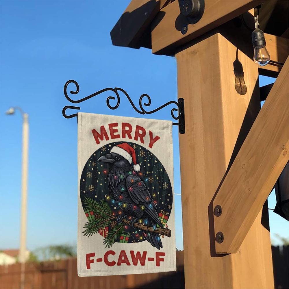 Christmas Garden Flag: Crow Holiday Yard Banner – Funny Raven Outdoor Decoration