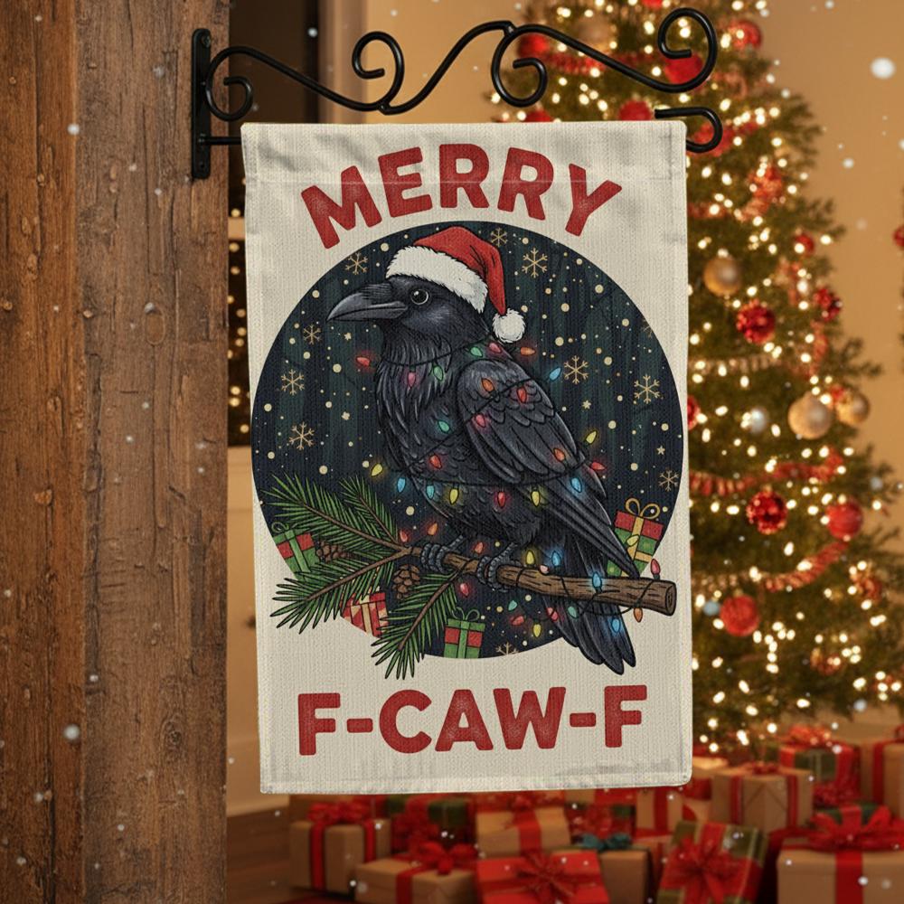 Christmas Garden Flag: Crow Holiday Yard Banner – Funny Raven Outdoor Decoration