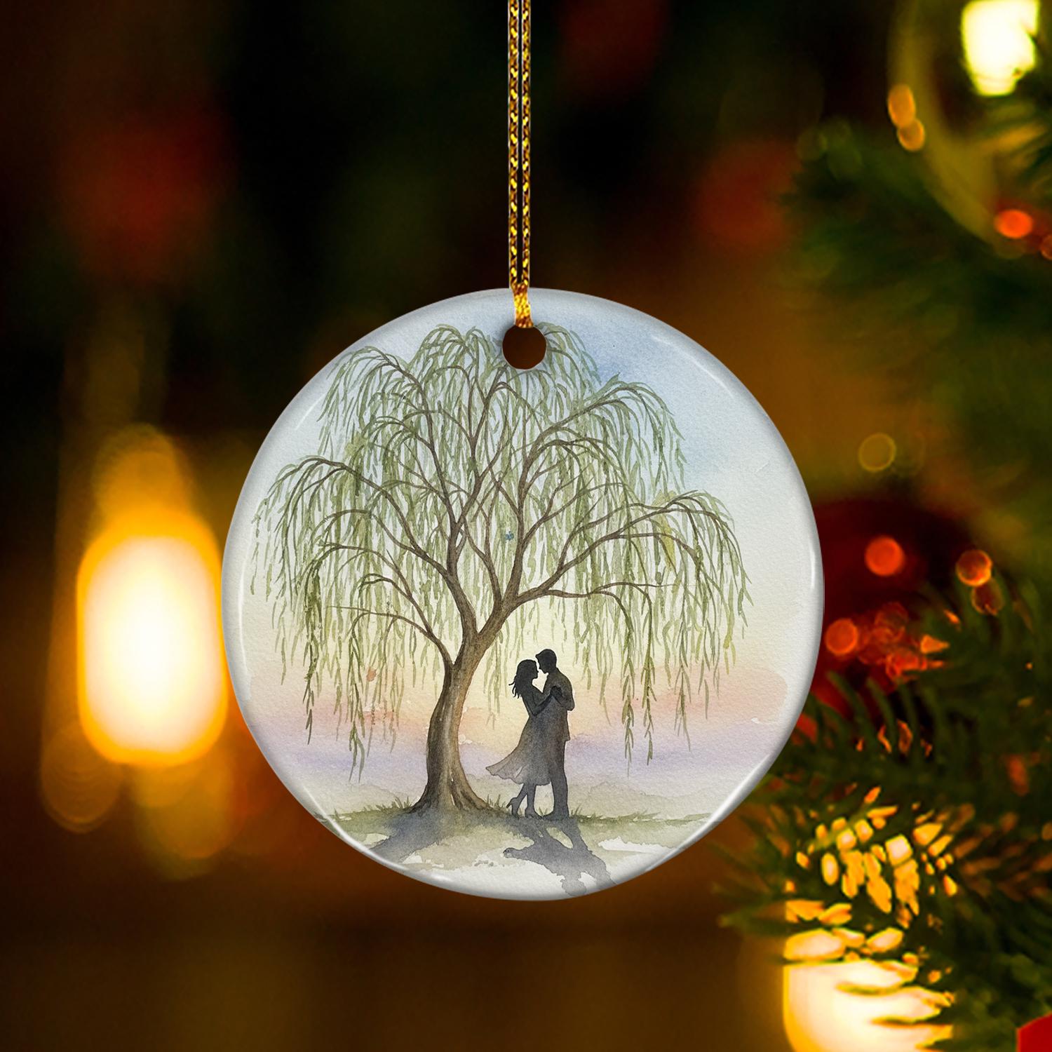 Ceramic Ornament: 9th Anniversary Willow Tree Keepsake – Couple Silhouette Decoration