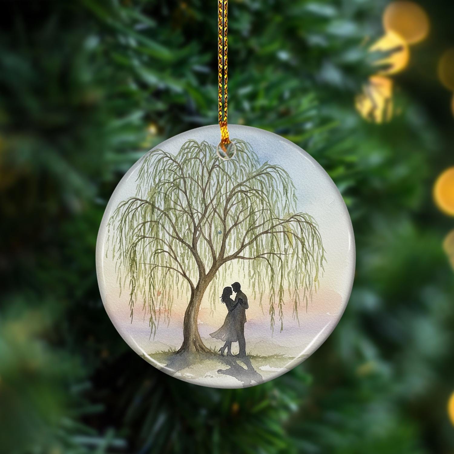 Ceramic Ornament: 9th Anniversary Willow Tree Keepsake – Couple Silhouette Decoration