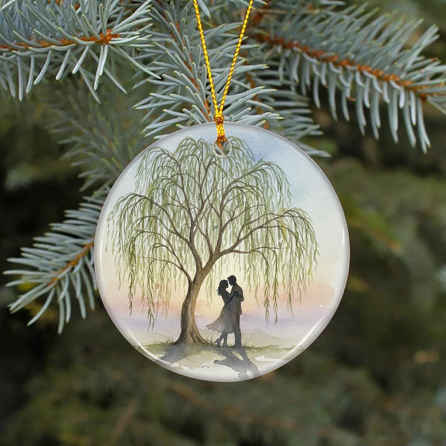 Ceramic Ornament: 9th Anniversary Willow Tree Keepsake – Couple Silhouette Decoration