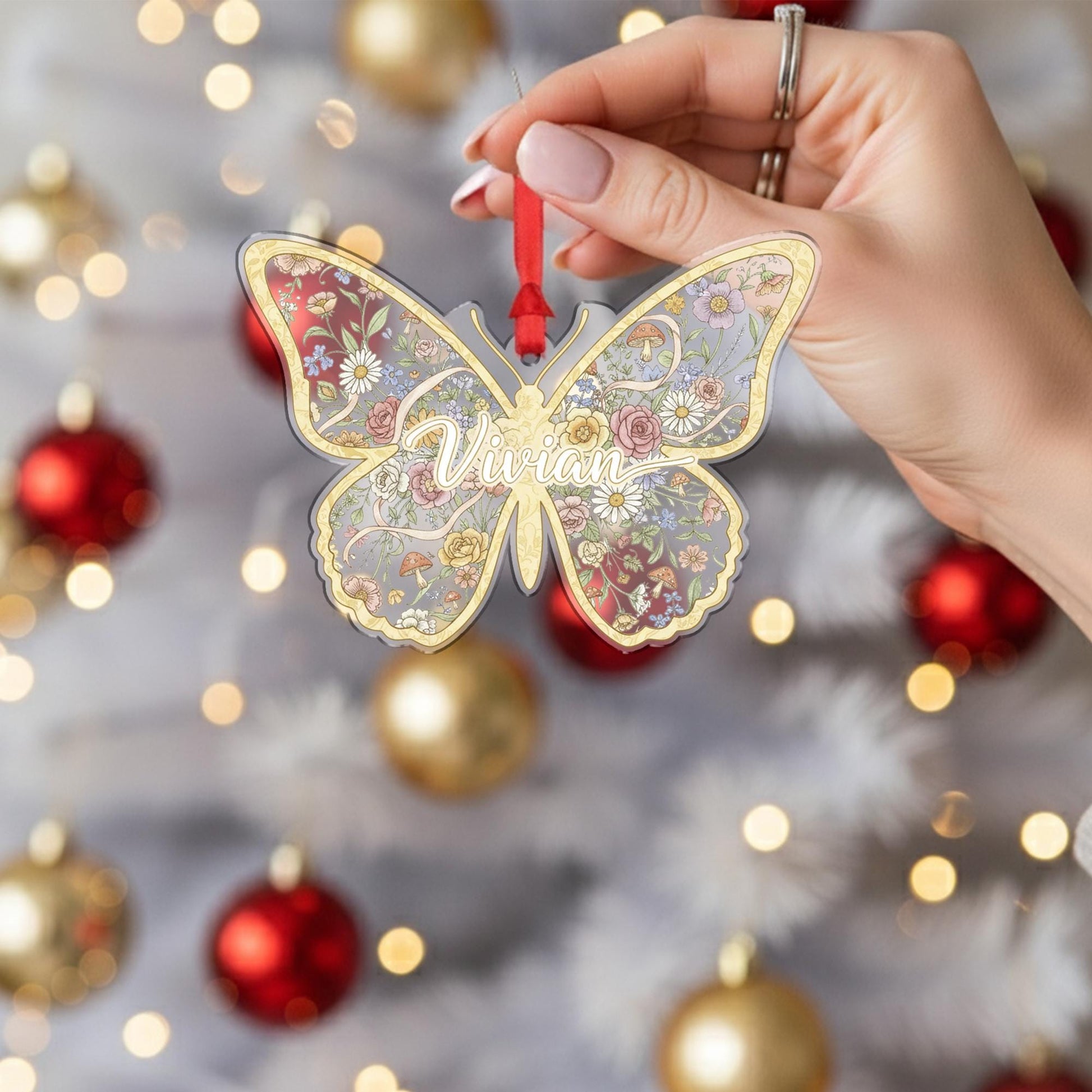 Personalized Butterfly Ornament – Acrylic Floral Decoration with Custom Name Design