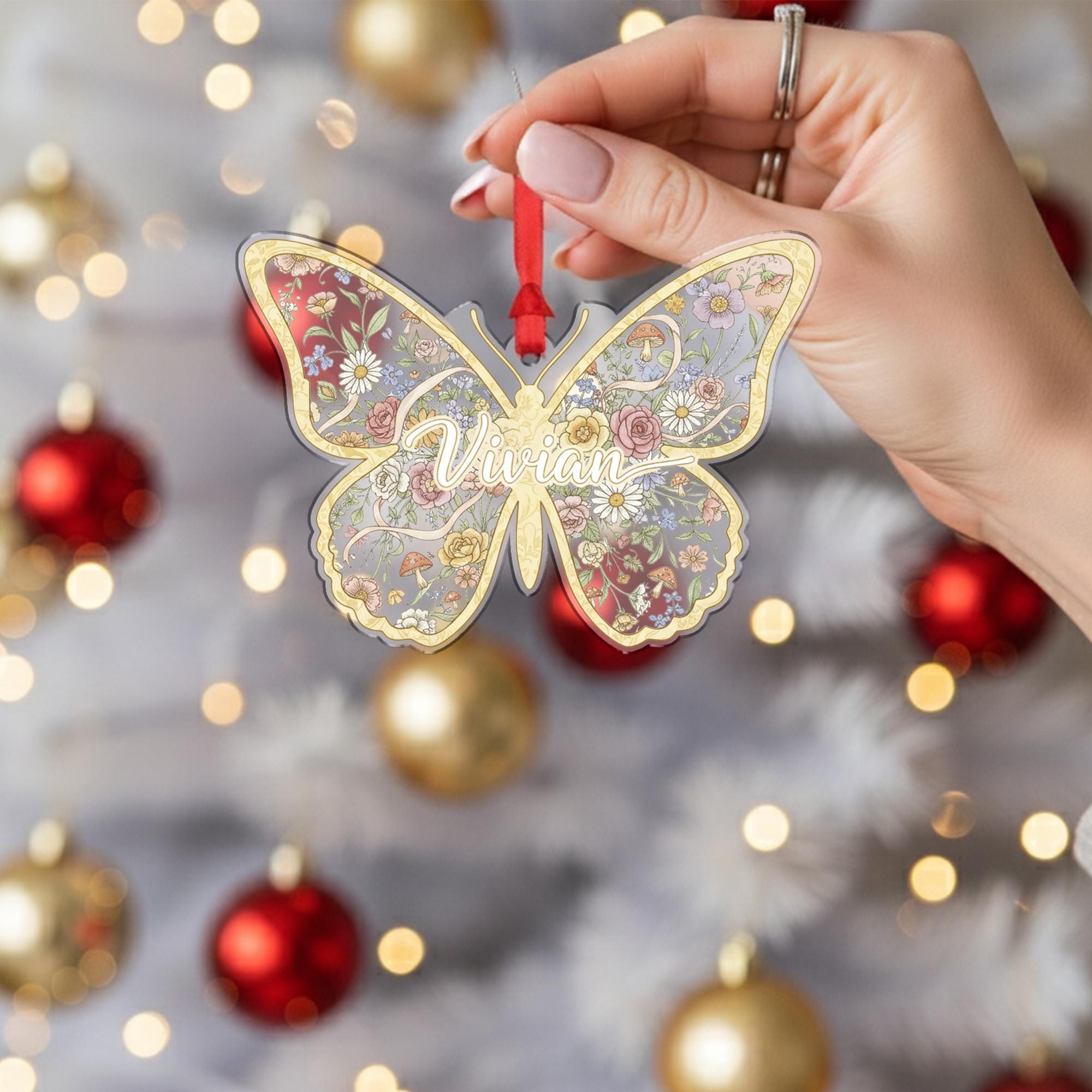 Personalized Butterfly Ornament – Acrylic Floral Decoration with Custom Name Design