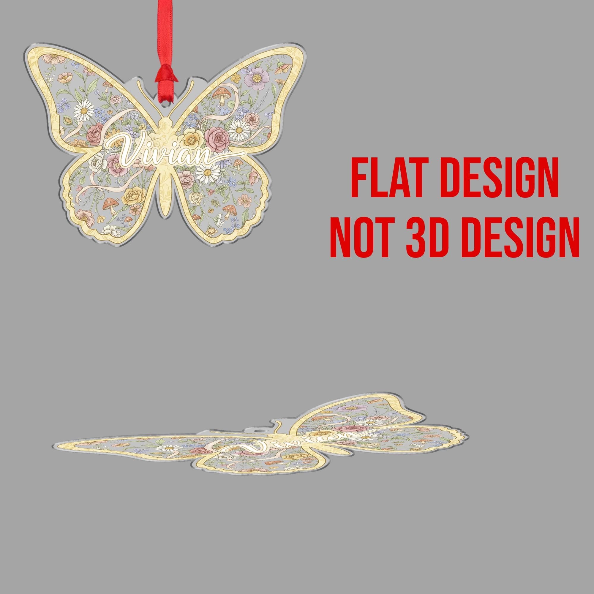 Personalized Butterfly Ornament – Acrylic Floral Decoration with Custom Name Design