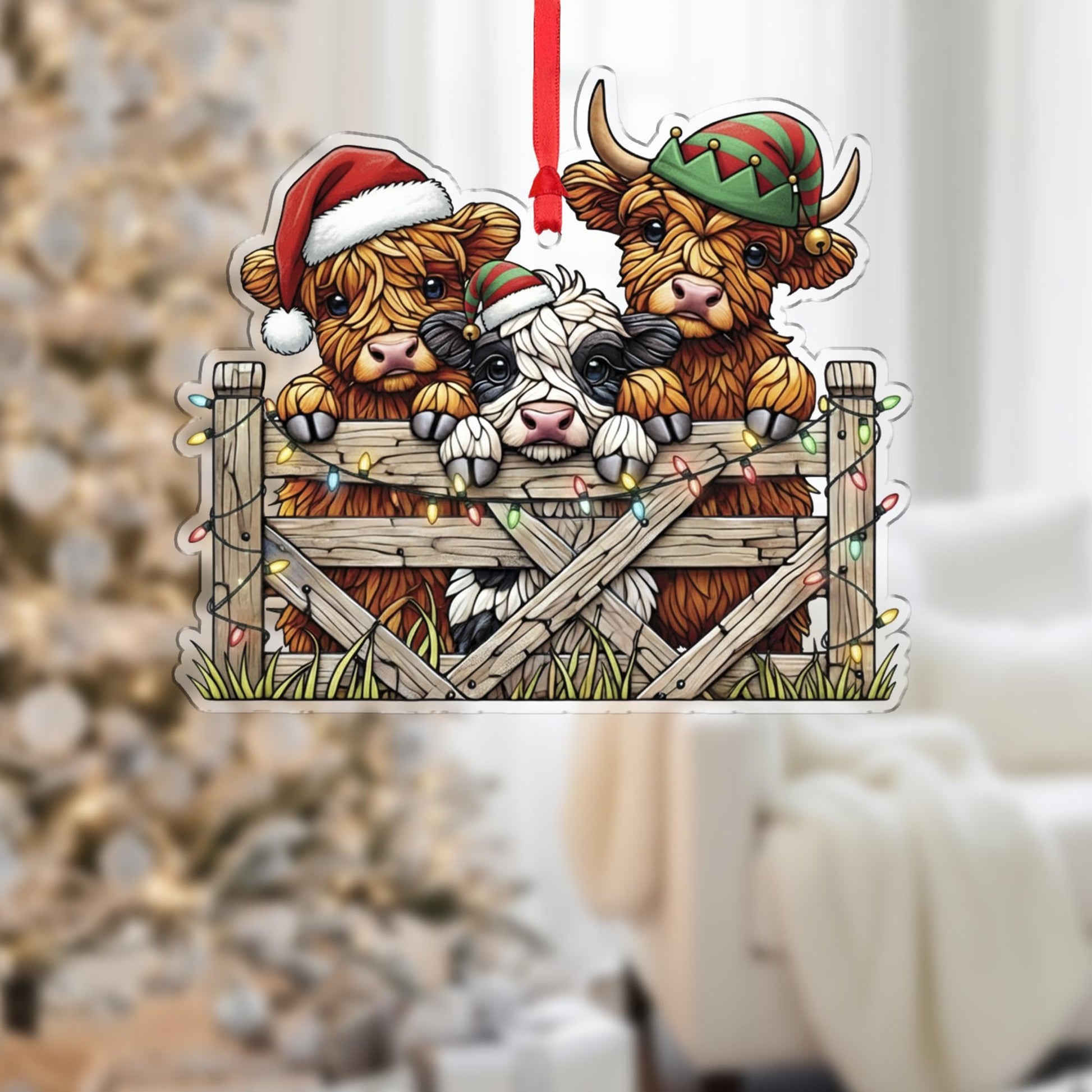 Personalized Christmas Cow Ornament – Holiday Farm Animal Keepsake